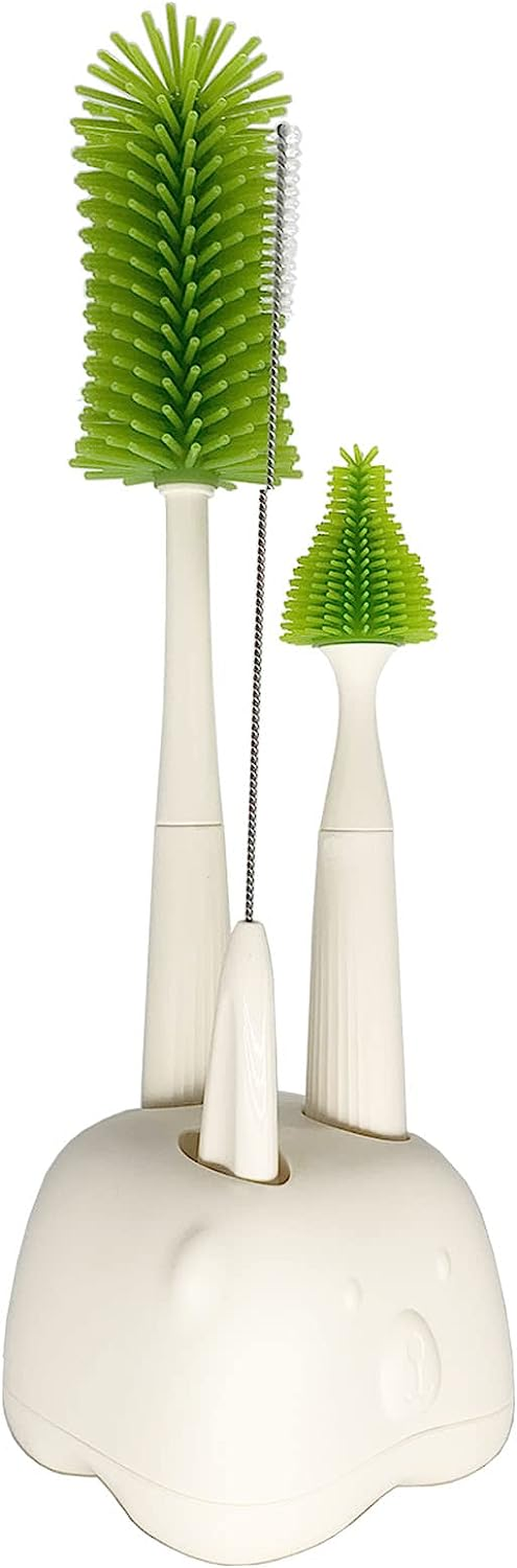 Silicone Baby Bottle Brush with Stand, Baby Bottle Brush Cleaner for Cleaning Water Bottle Cleaner Brush with Nipple & Straw Cleaner (White)