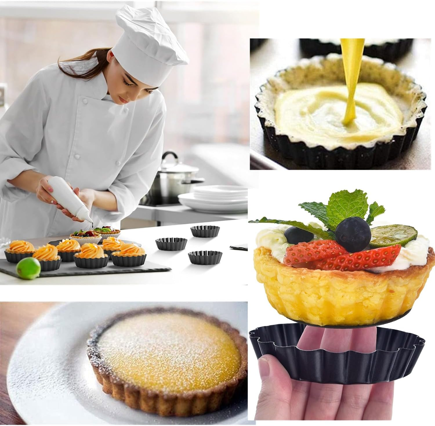 Coehaopike 6Pcs/Set Mini Tart Pan Egg Tart Molds with Removable Bottom Non-Stick Pie Pizza Cake round Mould Tins Tarts Quiche Pan Bakeware image number 4