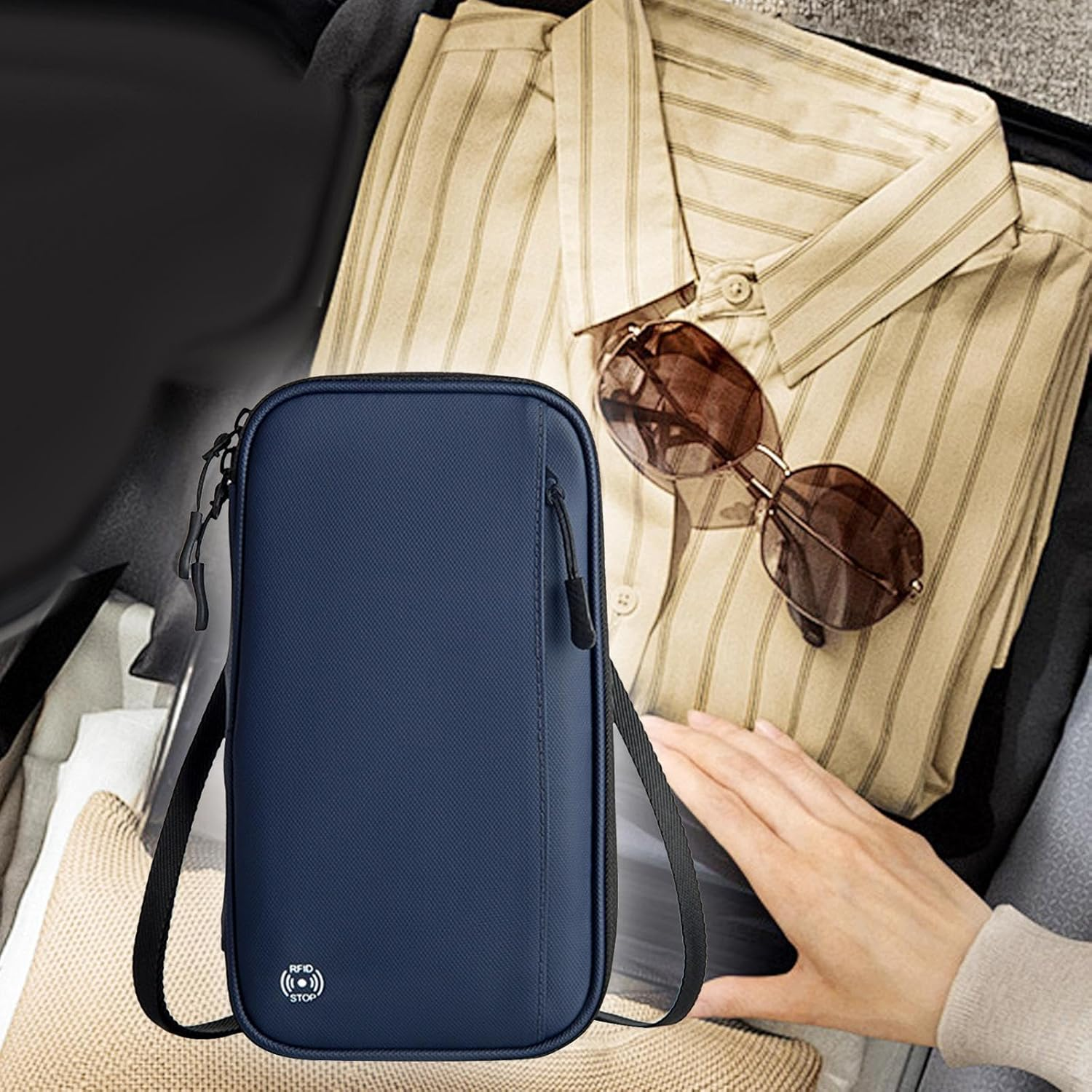 Asrmyjcx Passport Wallet Document Organizer Multi-Pocket Card Holder Portable Family Case Organizer Neck Bag for Money image number 1