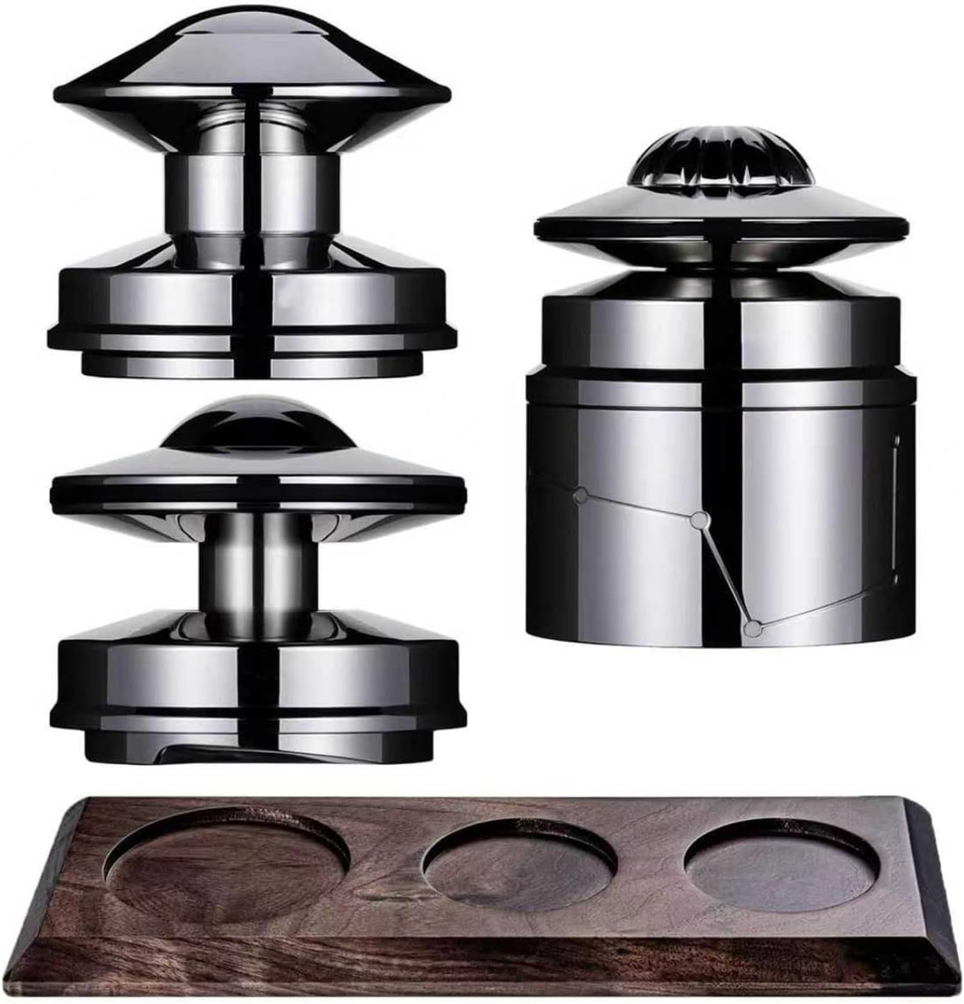 58Mm Espresso Accessories Kit, 3Pcs Coffee Distributor and Spring Loaded Tamper, WDT Tool, Magnetic Fixation, with Wooden Storage Stand, Coffee Machine Accessories for Barista(A)