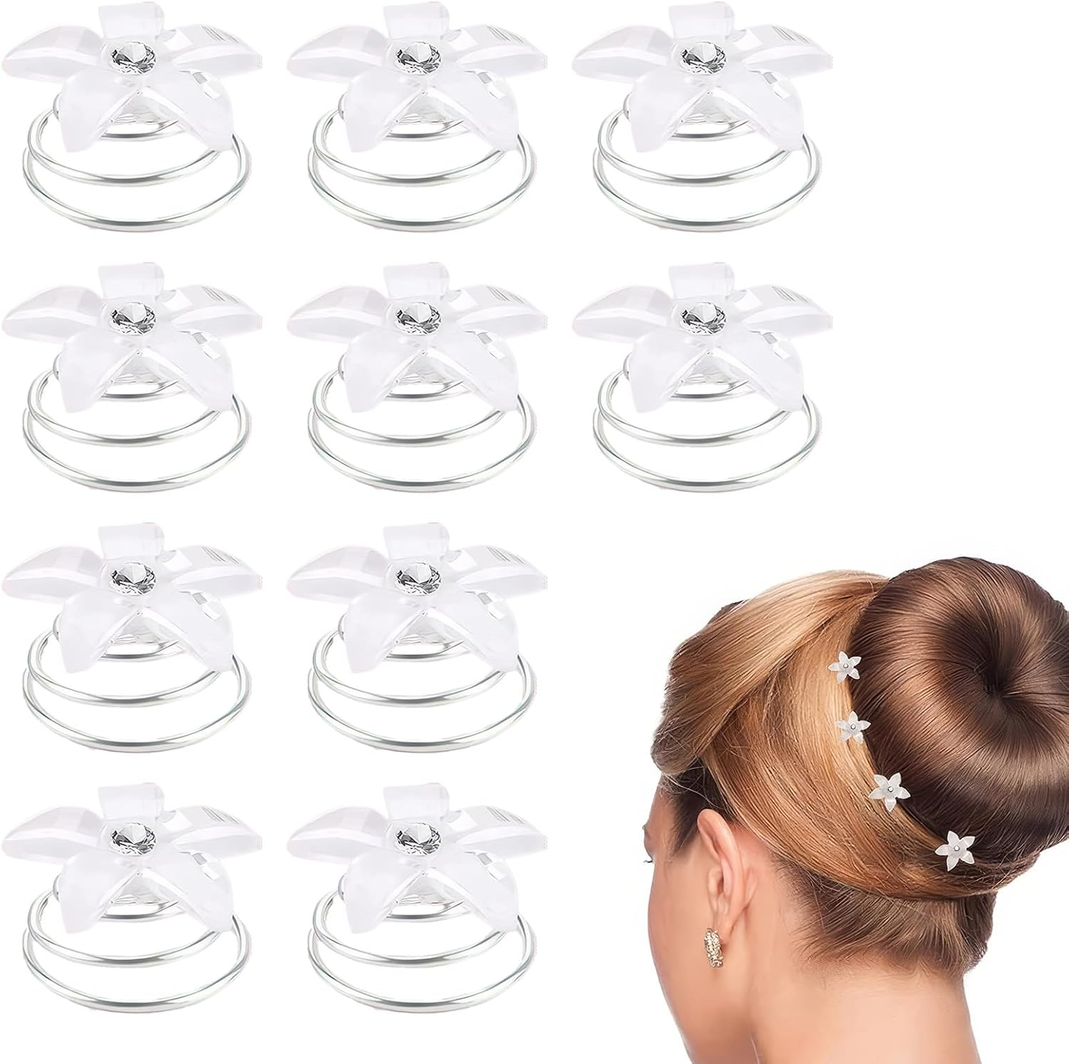 DHWEKU 10 White Flower Hair Spiral Wedding Hair Accessories Bridal Hair Clips image number 2