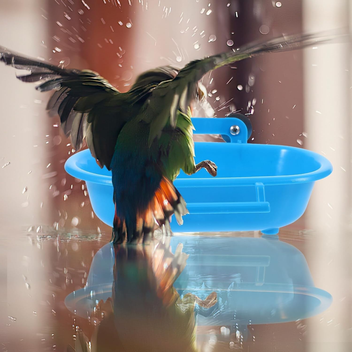 Plastic Parrot Bath Box, Bird Cage Accessory Bathing Tub Bath for Parakeet Pet Birds (Blue) image number 4
