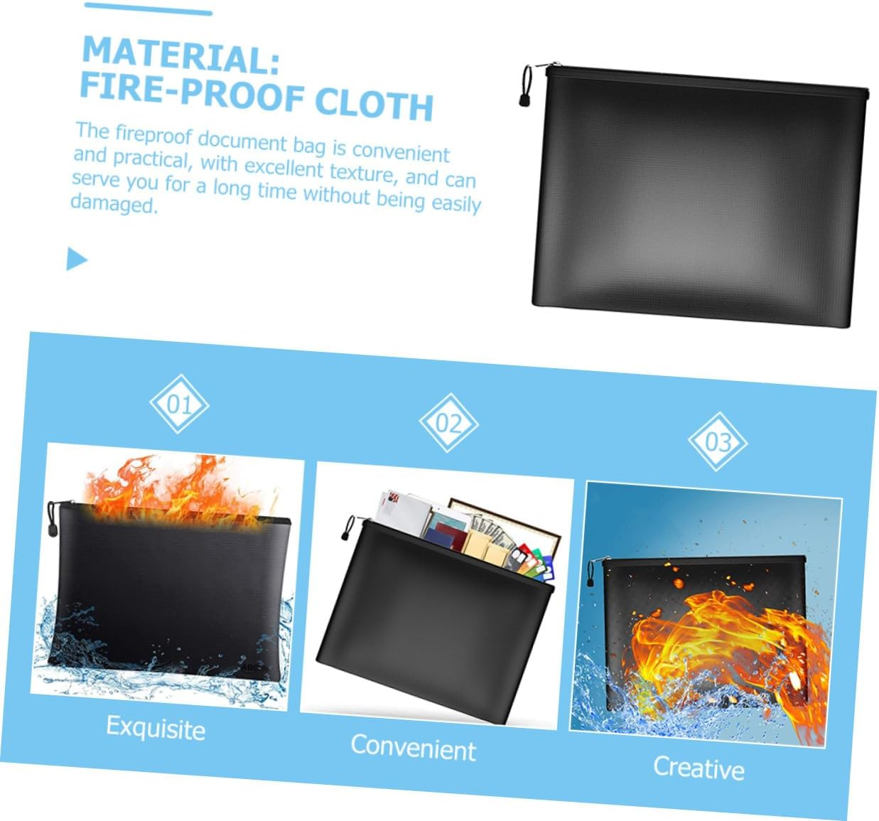 Uonlytech Fireproof Waterproof Document Bag 29X20.5Cm Money Bag with Zipper Secure Document Holder for Office and Home Storage of Important Contracts and Valuables image number 3