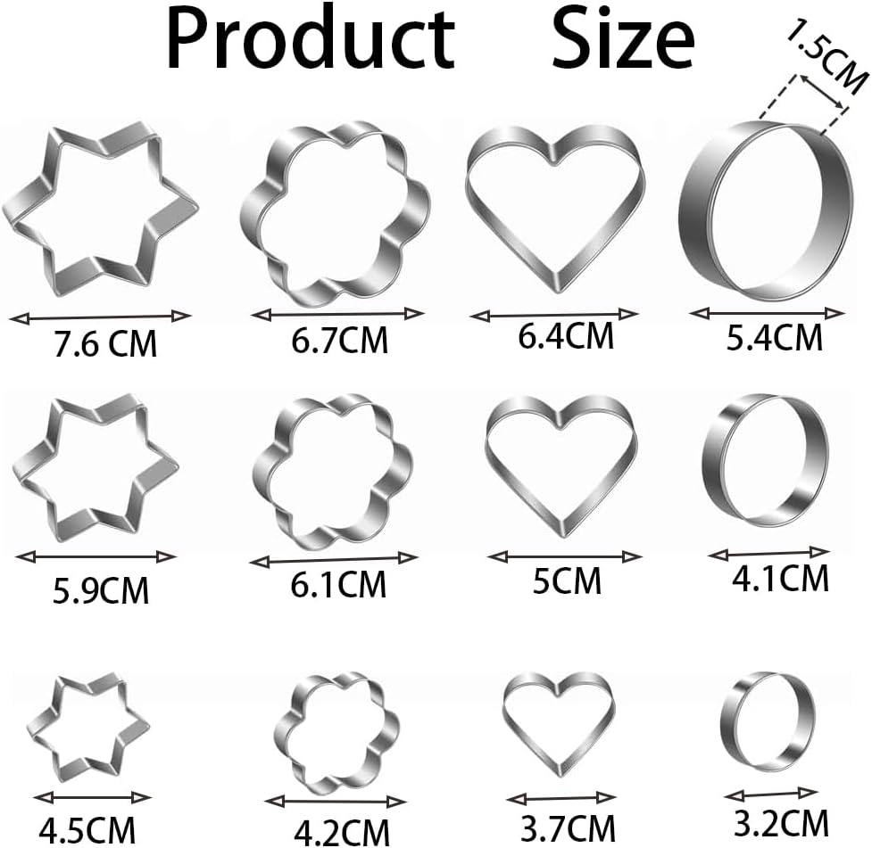 Cookie Cutters Set, Fyvaido 12Pcs Metal Cookie Cutters, Heart, Star, Round, Flower Cookie Cutters Shapes Baking Set Biscuit Stainless Steel Molds Cutters for Baking image number 5