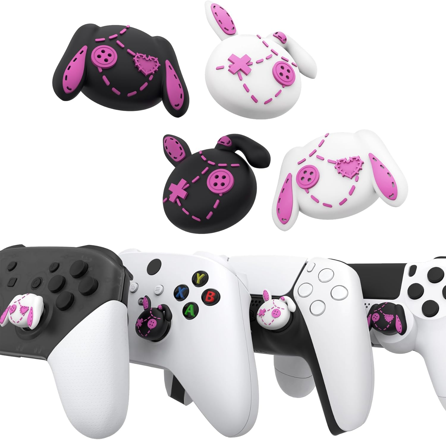 Playvital Cute Thumb Grip Caps for Ps5/4 Controller, Silicone Analog Stick Caps Cover for Xbox Series X/S, Thumbstick Caps for Switch Pro Controller - Lovely Punky Bunnies