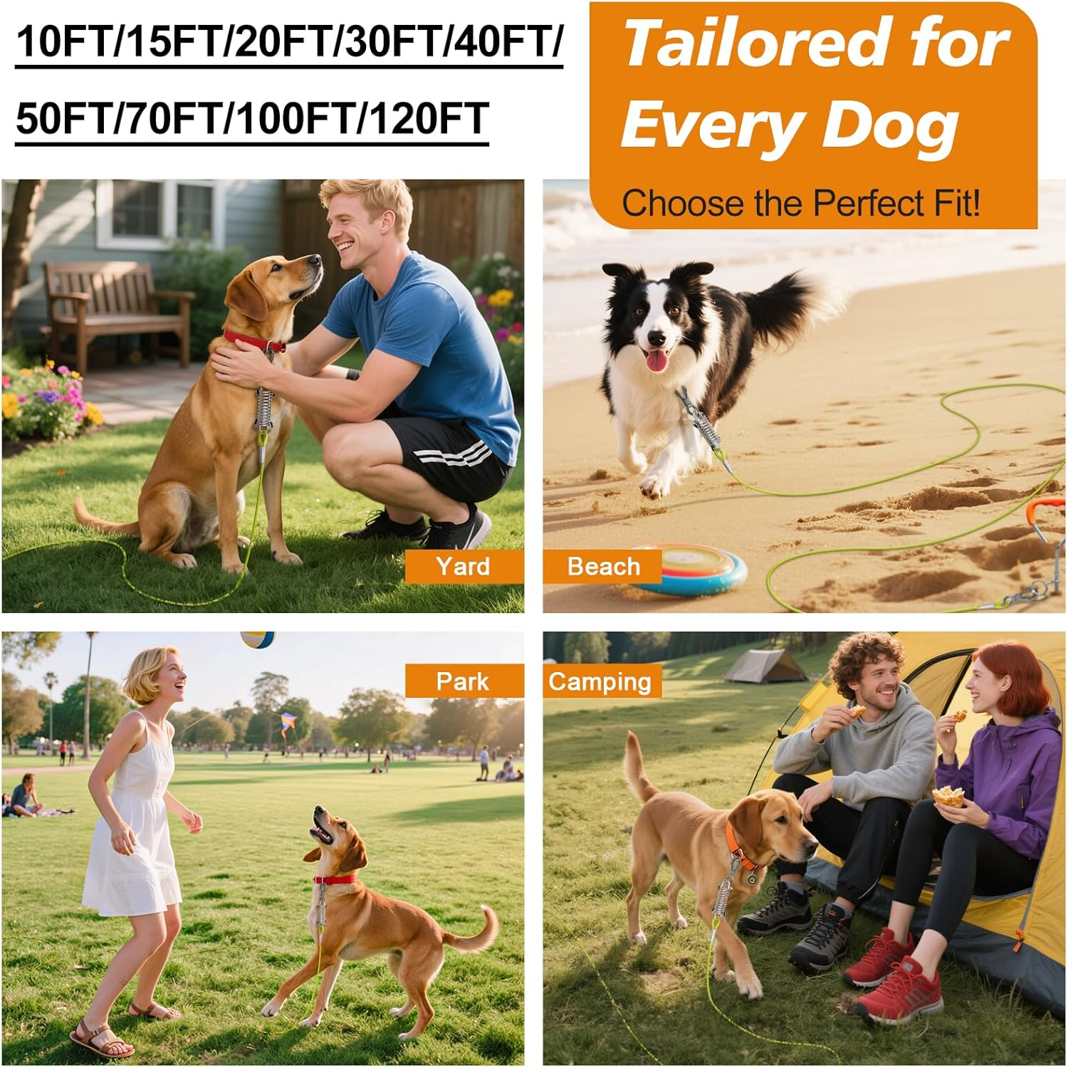 Tresbro 50 Ft Dog Tie Out Cable, Heavy Duty Dog Chains for outside with Spring Swivel Lockable Hook, Pet Runner Cable Leads for Yard Camping，Dog Line Tether for Small Medium Large Dogs up to 350 LBS image number 5