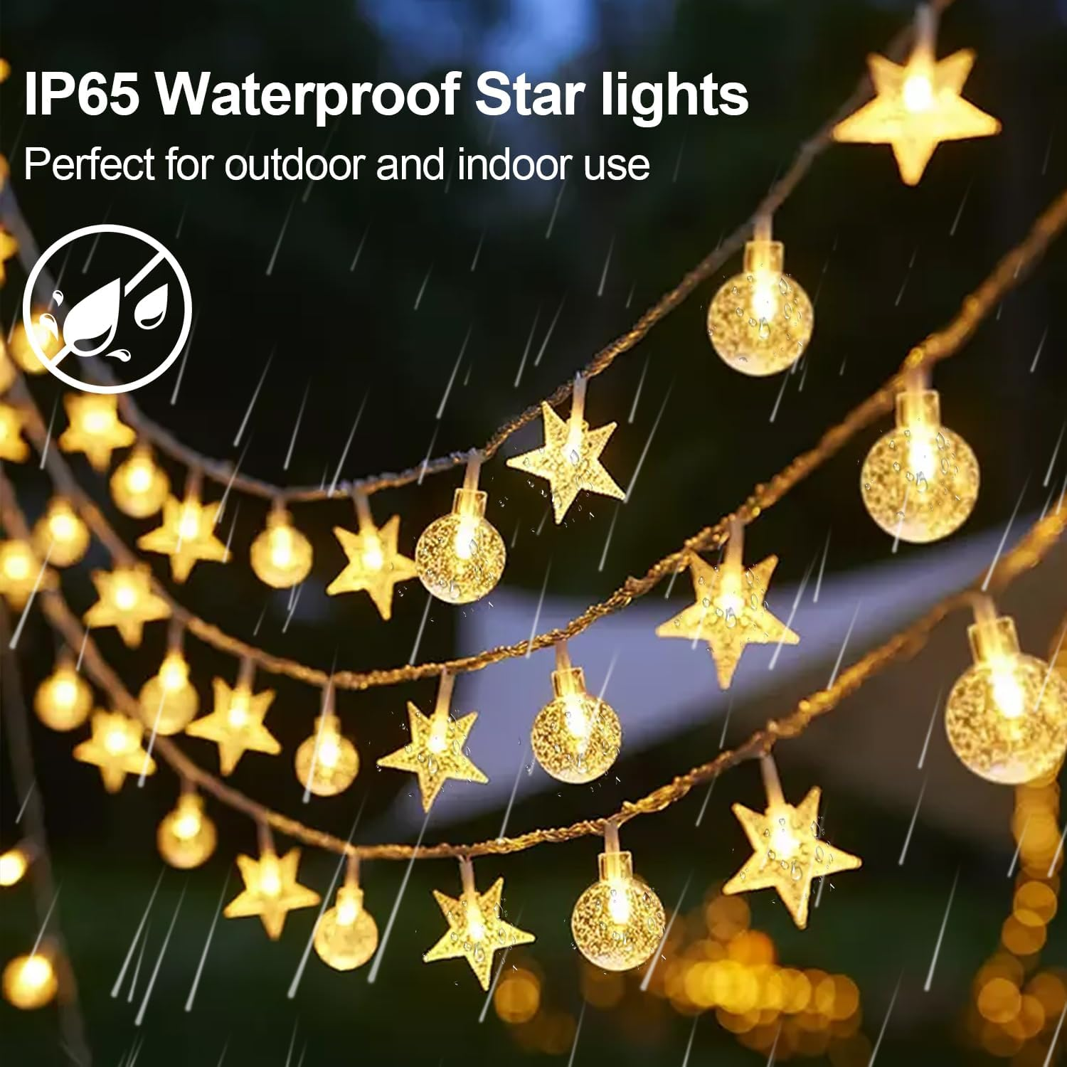 Fairy Lights,10M 80Leds Star String Lights Battery Operated - H HOME-MART Star Fairy String Lights, Waterproof for Indoor Bedroom Tent Loft Bed Patio Party Christmas Lights, Warm White