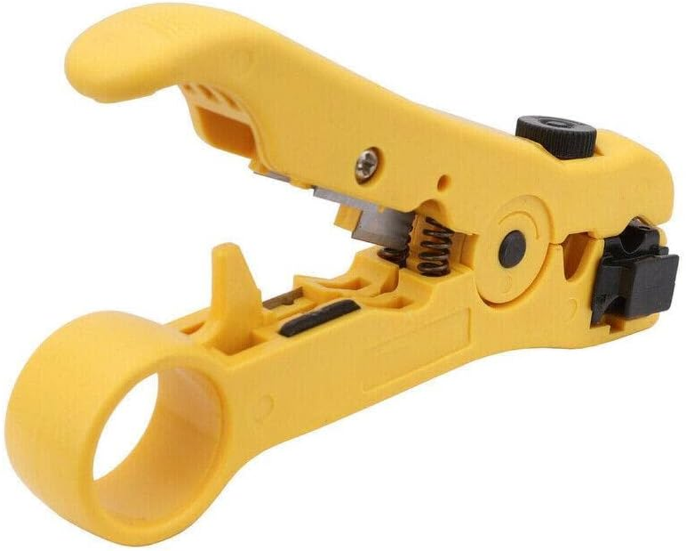 AIMALL 2PCS RG6 RG11 RG59 F Type Compression Coax Coaxial Cable Crimper Stripper Tool Kit, Adjustable Blade Depth, with Rotating Compass for Cable Insulation, Blue and Yellow image number 6