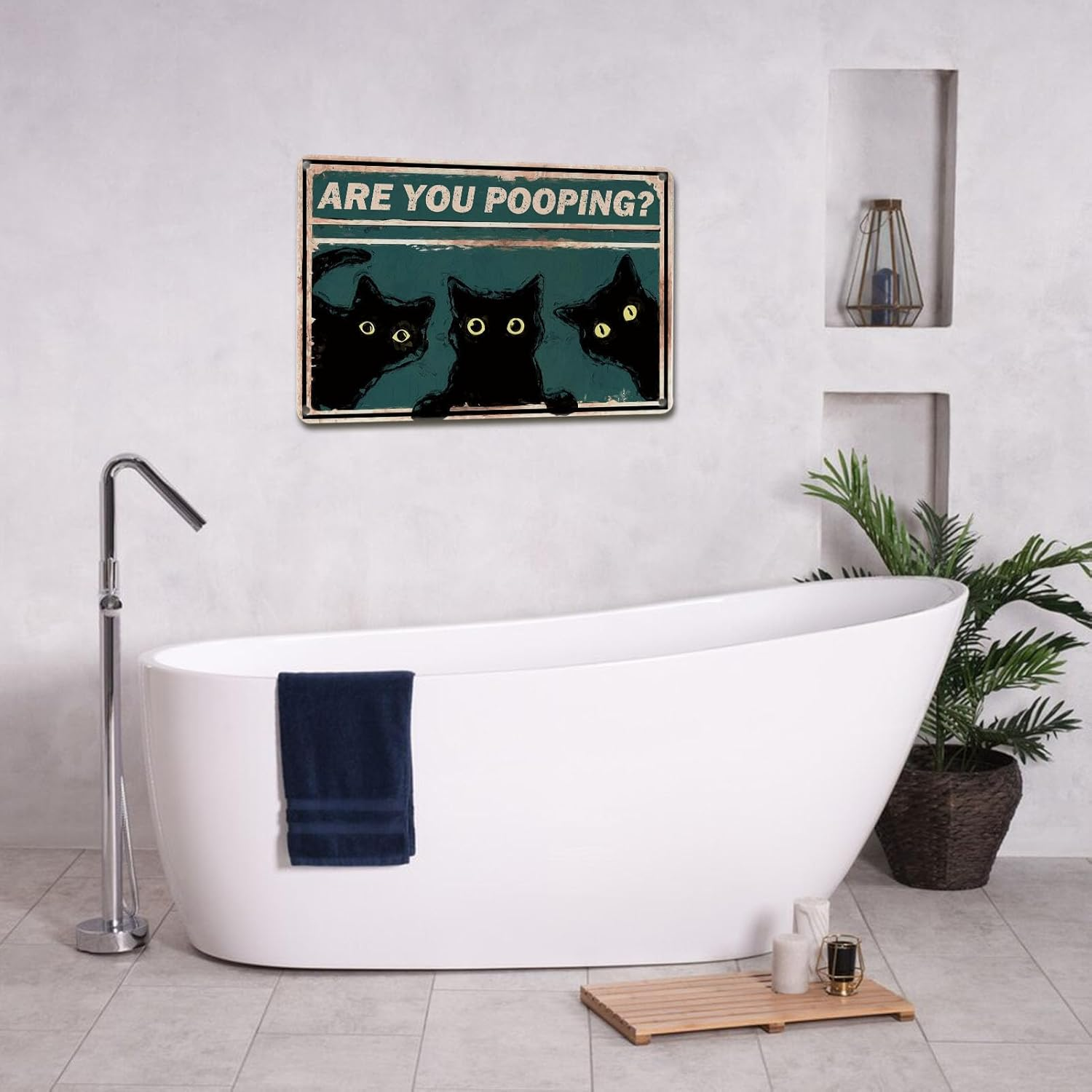 Funny Restroom Decorative Wall Art Cute Black Cat Metal Tin Sign Are You Pooping Bathroom Vintage Sign Poster Family Toilet Gift 12X8 Inch (2407) image number 1