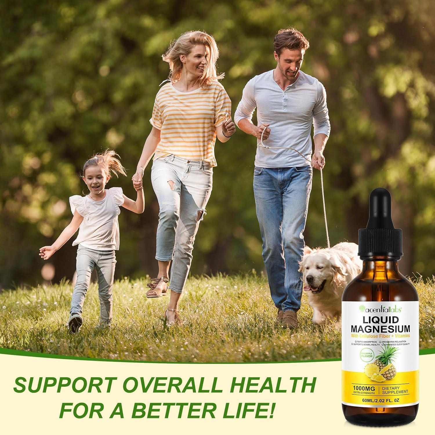 Liquid Magnesium 1000Mg | Magnesium Glycinate Liquid Drops with Cellulose Fiber, Bromelain, Vitamin B6, C, D, Zinc | Supports Muscle Relaxation, Sleep, Heart Health & Stress Relief | High Absorption Formula, Non-Gmo, Sugar-Free, Vegan Supplement | Pineapple Flavor | 60Ml image number 1