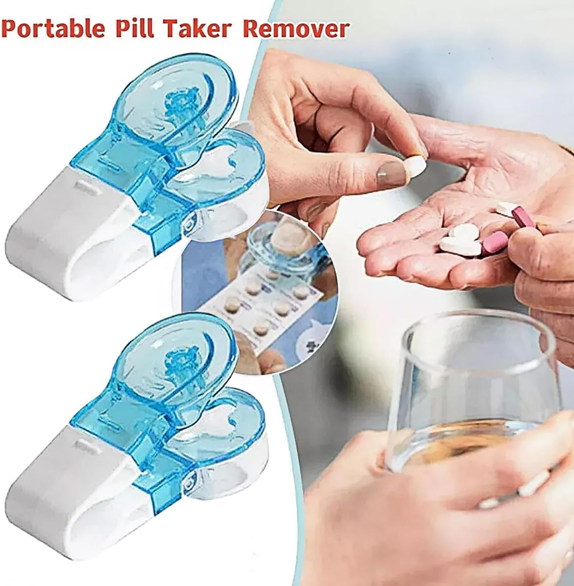 AIMALL 2Pcs Portable Pill Blister Pack Opener Tablet Popper Tool for Seniors Ergonomic Non-Slip Pill Taker for 20Mm Tablets Blue & White 3.1In X 1.5In image number 5