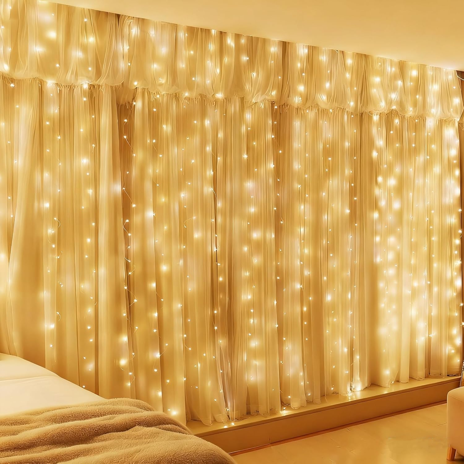 Fairy Curtain Lights 2 Pack, 3M&times;3M 300LED Fairy Lights with 8 Modes Remote Control Timer Adjustable Brightness, Curtain Light Plug in for Bedroom, Garden, Party, Wedding, Christmas image number 2