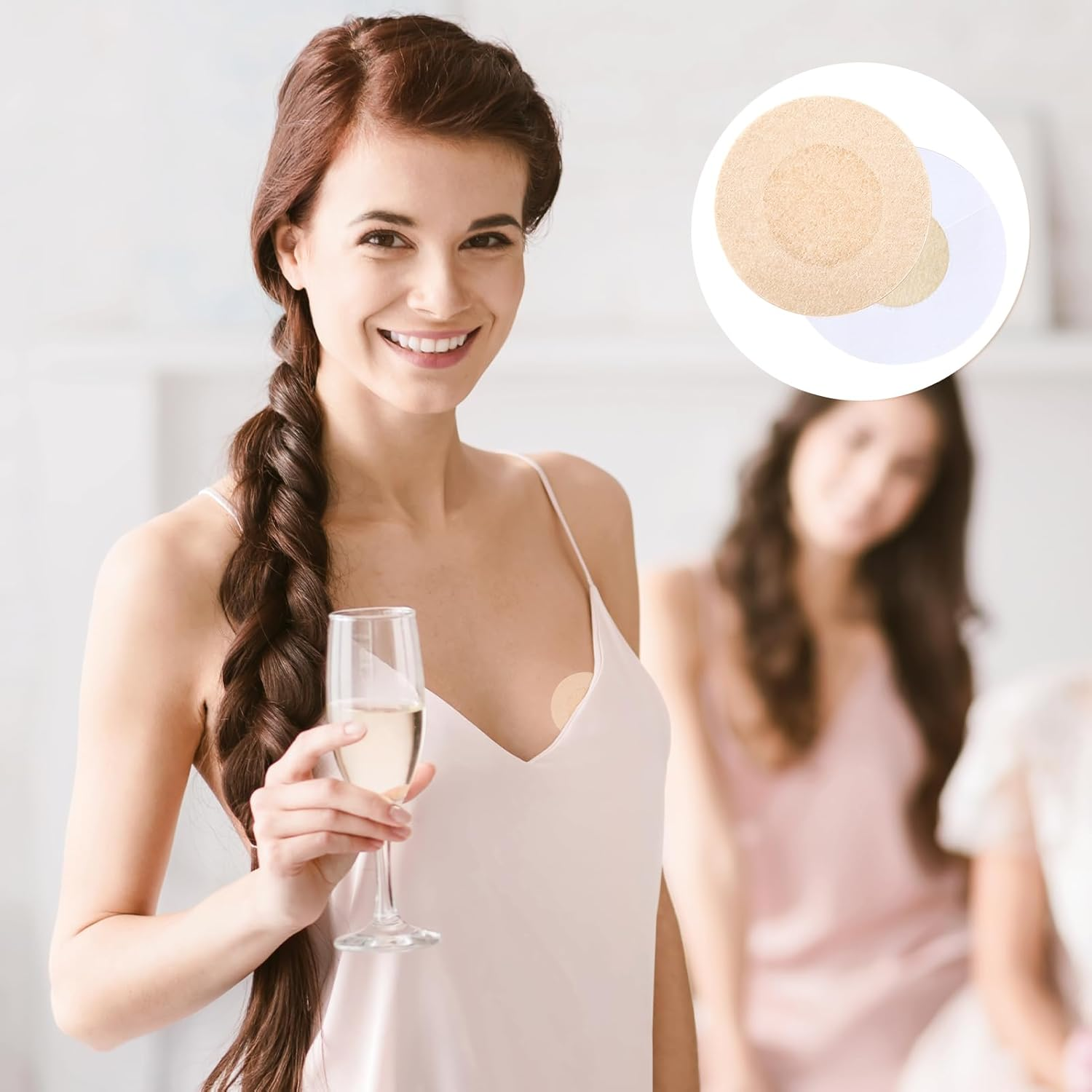 60 Pcs Disposable Nipple Covers, Breathable Self-Adhesive Pasties for Women & Men, Invisible Petal & round Shapes for Sports, Gym, Swimming (Nude) image number 2