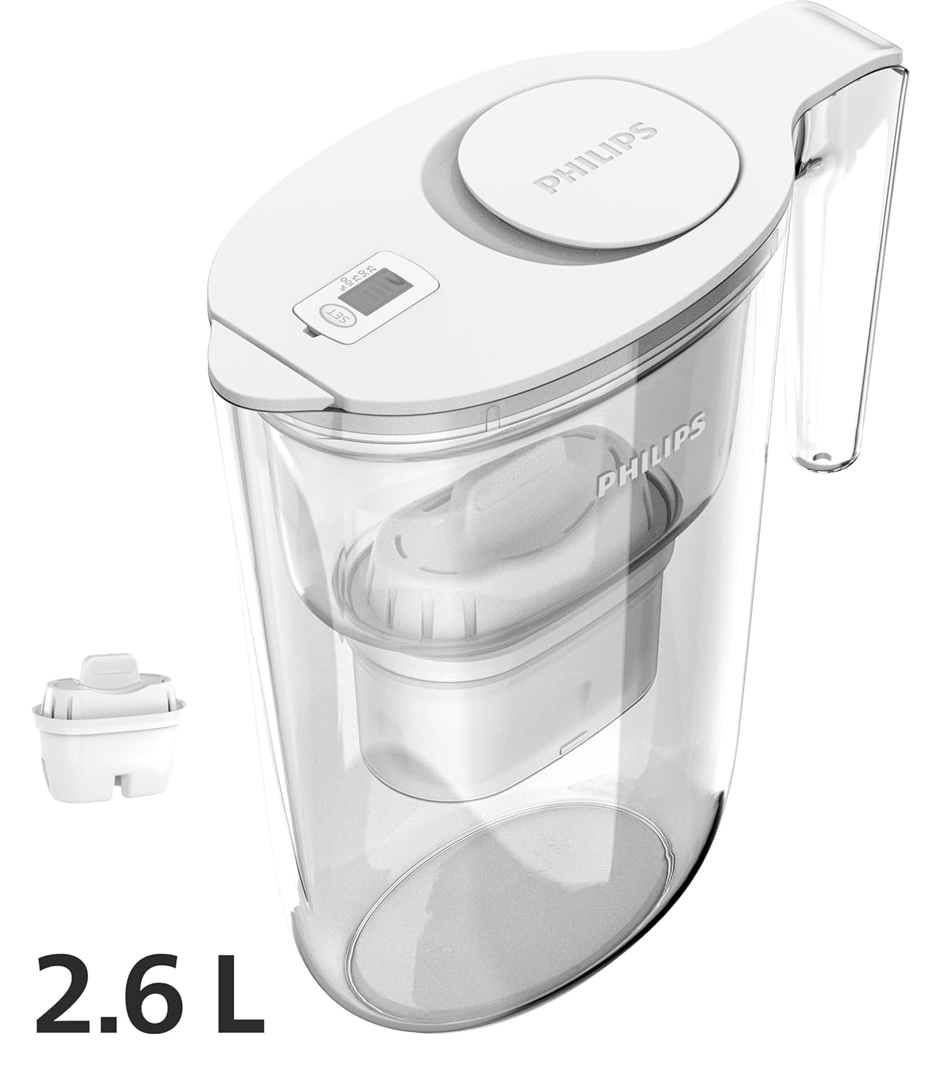 Philips Water Filter Jug 2.6L, White Flip-Top Lid, Timer, 1X Filter AWP210 150L image number 4