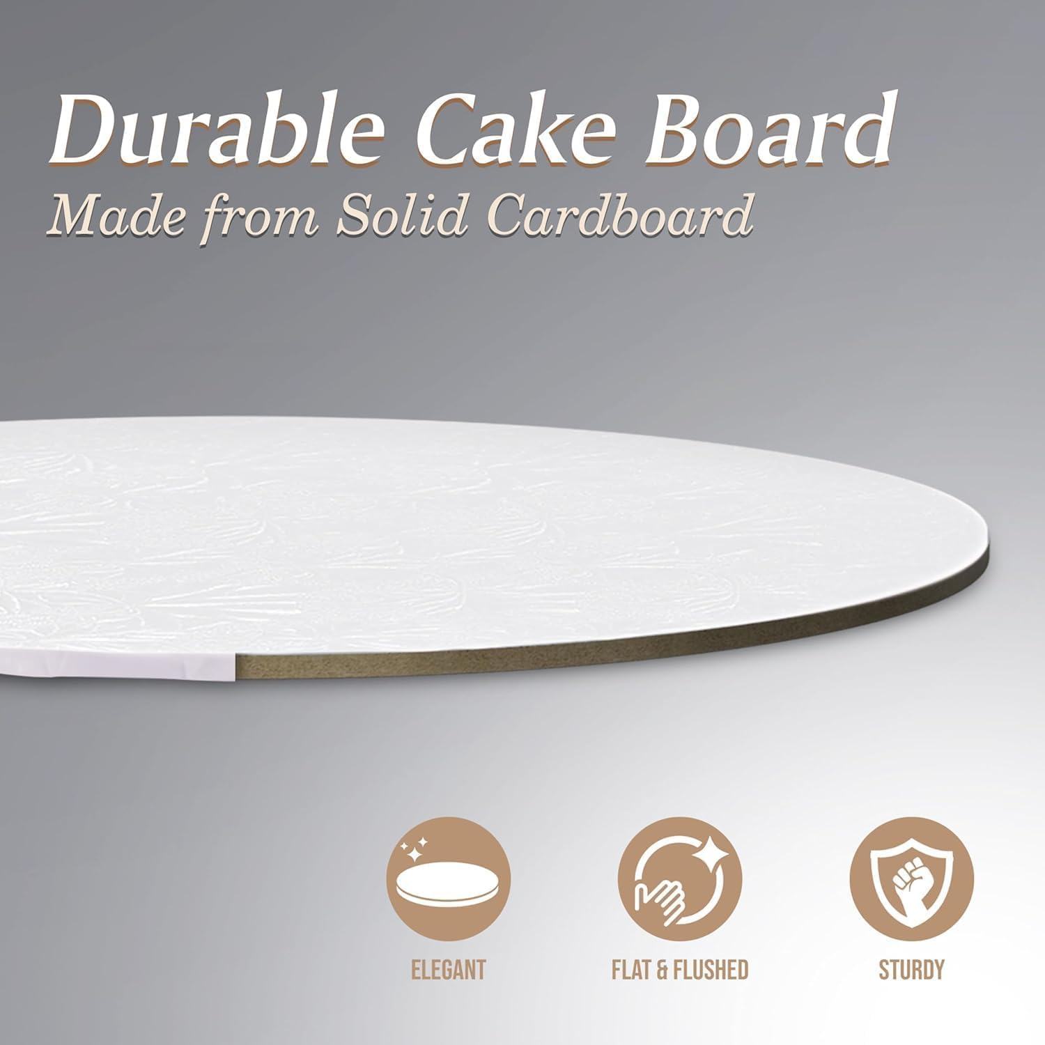 Cakebon Cake Boards - Sturdy 1/8 Thick Drums - 8 Inch (20 Cm) Professional Fully Wrapped Edges White 6-Pack image number 1