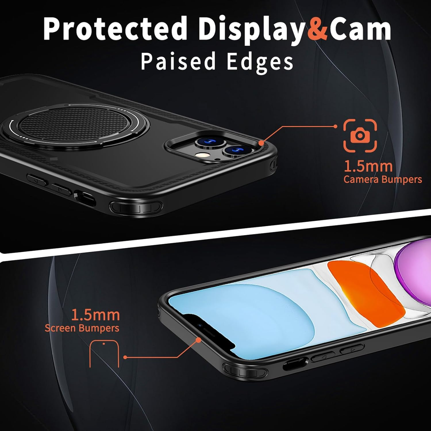 Lumobrilla for Iphone 11 Case,Iphone XR Case [360&deg; Rotate Ring Stand][Compatible with Magsafe] Military-Grade Protection Anti-Fingerprint Anti-Scratch Phone Case for Iphone 11/Iphone Xr,Black image number 1