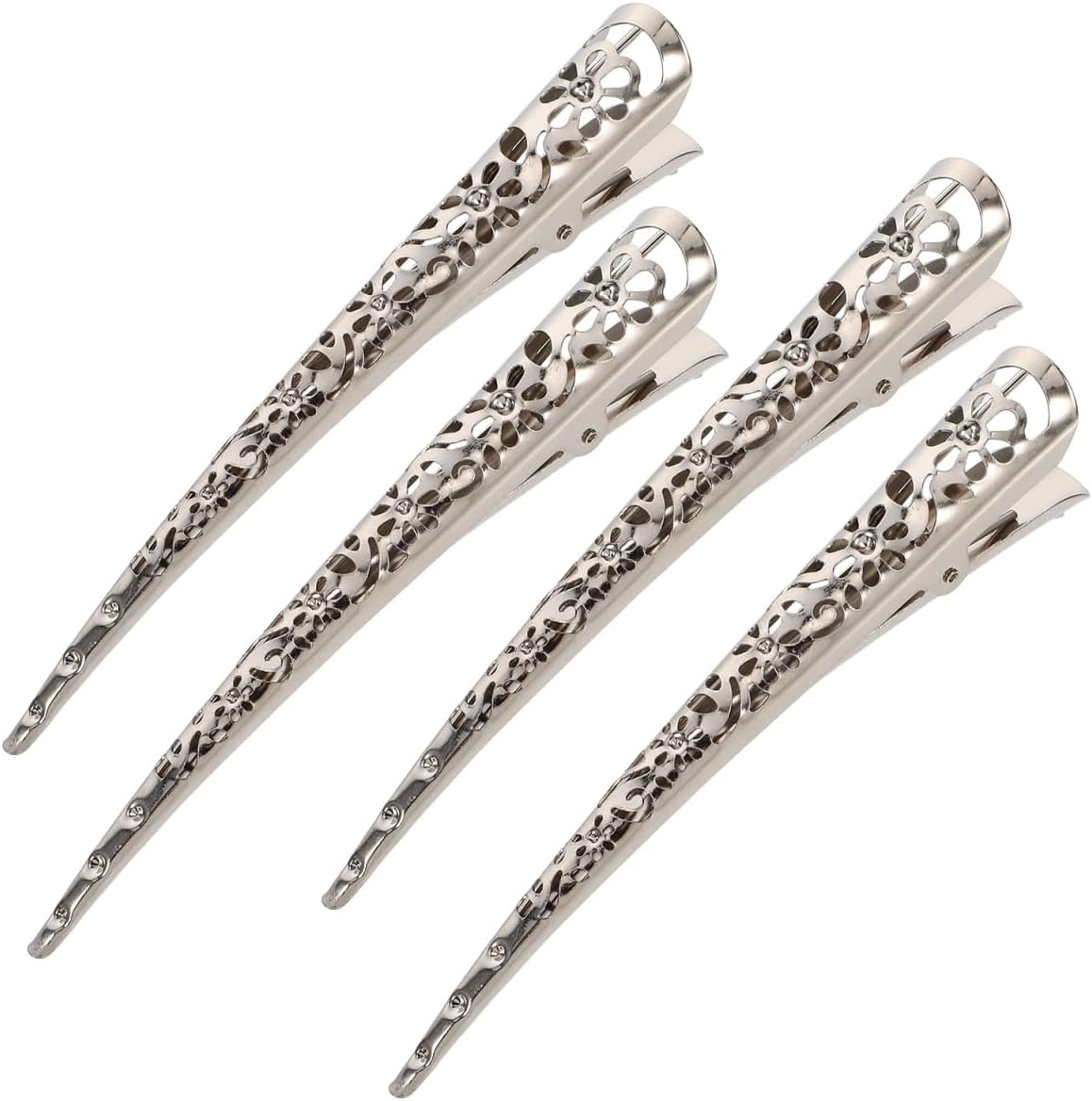 Healeved Set of 4 Stylish Alligator Hair Clips in Silver - Large Duckbill Hair Clips Made of Metal Unusual Vintage Crocodile Clips Fashionable Beak Hair Clips Unique image number 4
