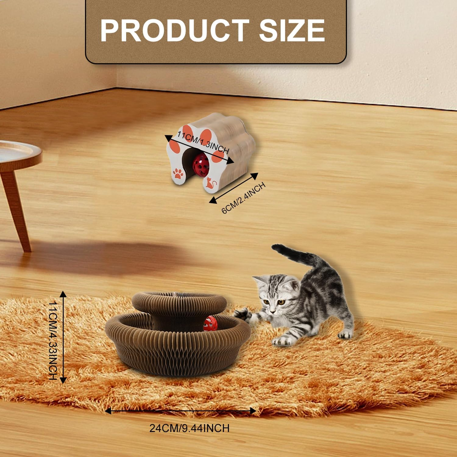 Magnetic Cat Scratchers with Bell Ball Foldable Cat Scratching Board for Cat Toys Reinforced Cardboard Cat Scratchers Can Transform Multiple Shapes Cat Toys for Indoor Cats Adult image number 4