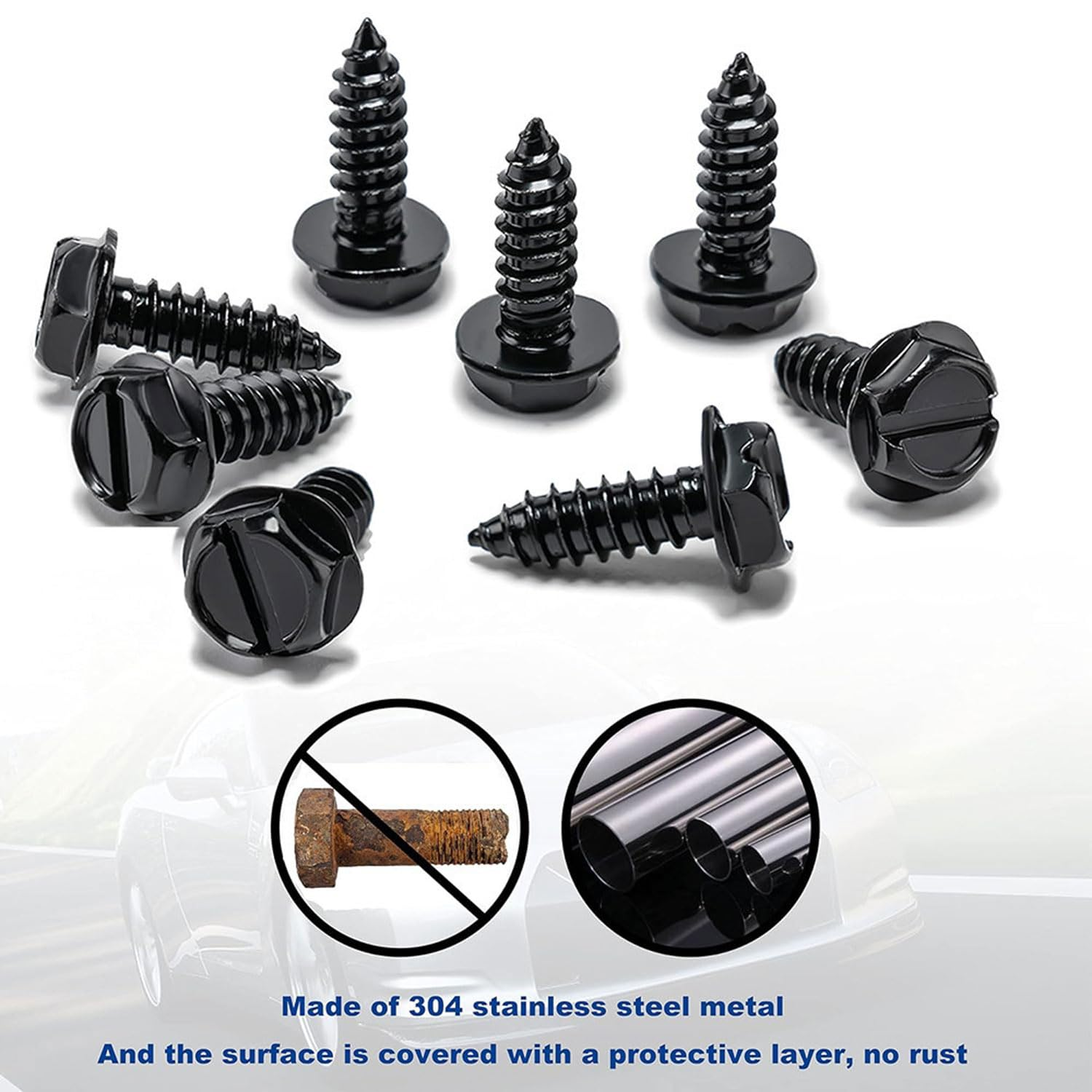 License Plate Screws with Rustproof Finish,License Plate Bolts for Domestic Vehicles - Stainless Steel Screws for License Plates +Screw Retainers(Black)