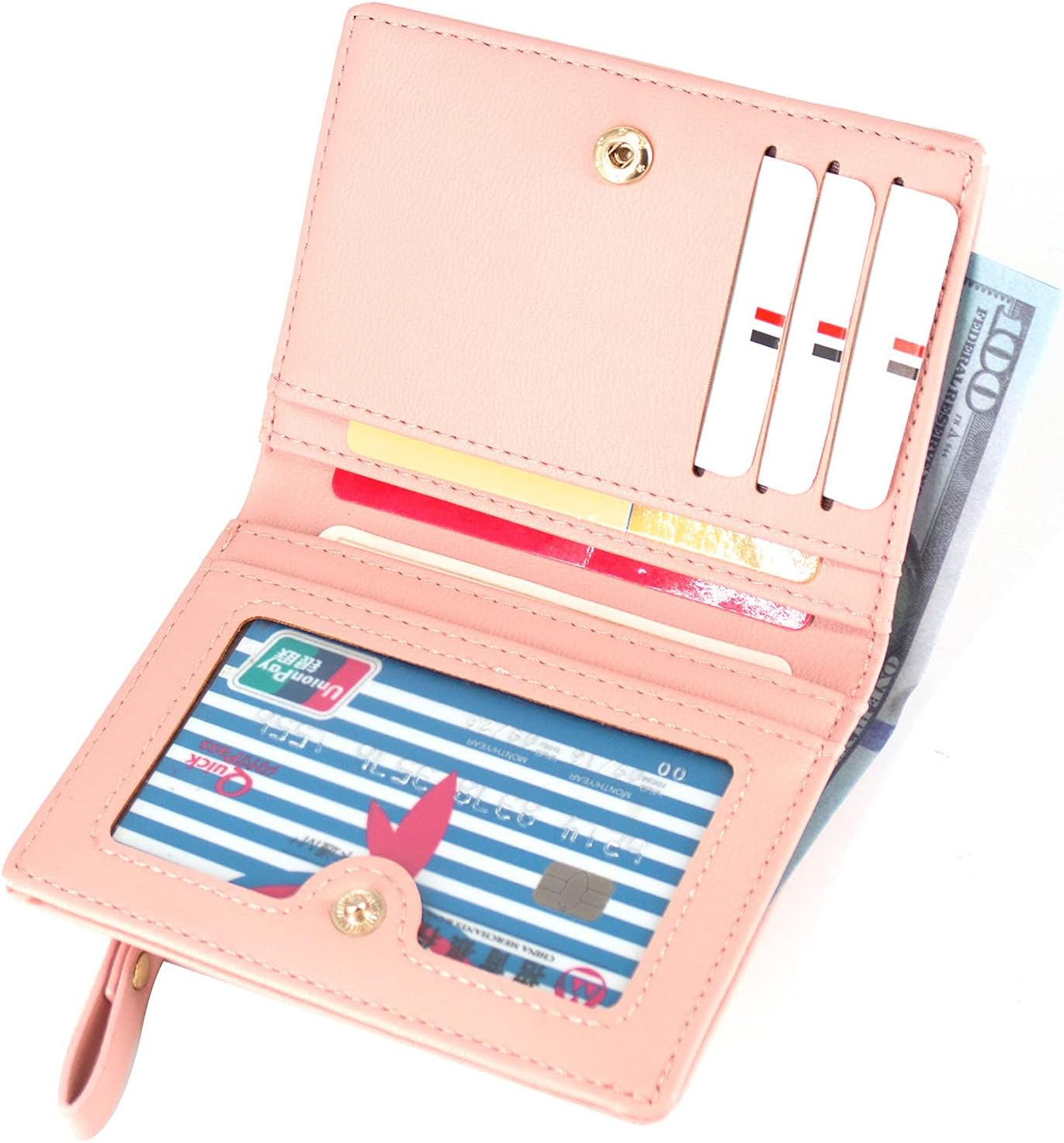 SUMGOGO Small Wallet for Women Slim Leather Card Holder RFID Mini Bifold Short Front Zipper Pocket Coin Purse, Pink, Small, Minimalist - Blue image number 7