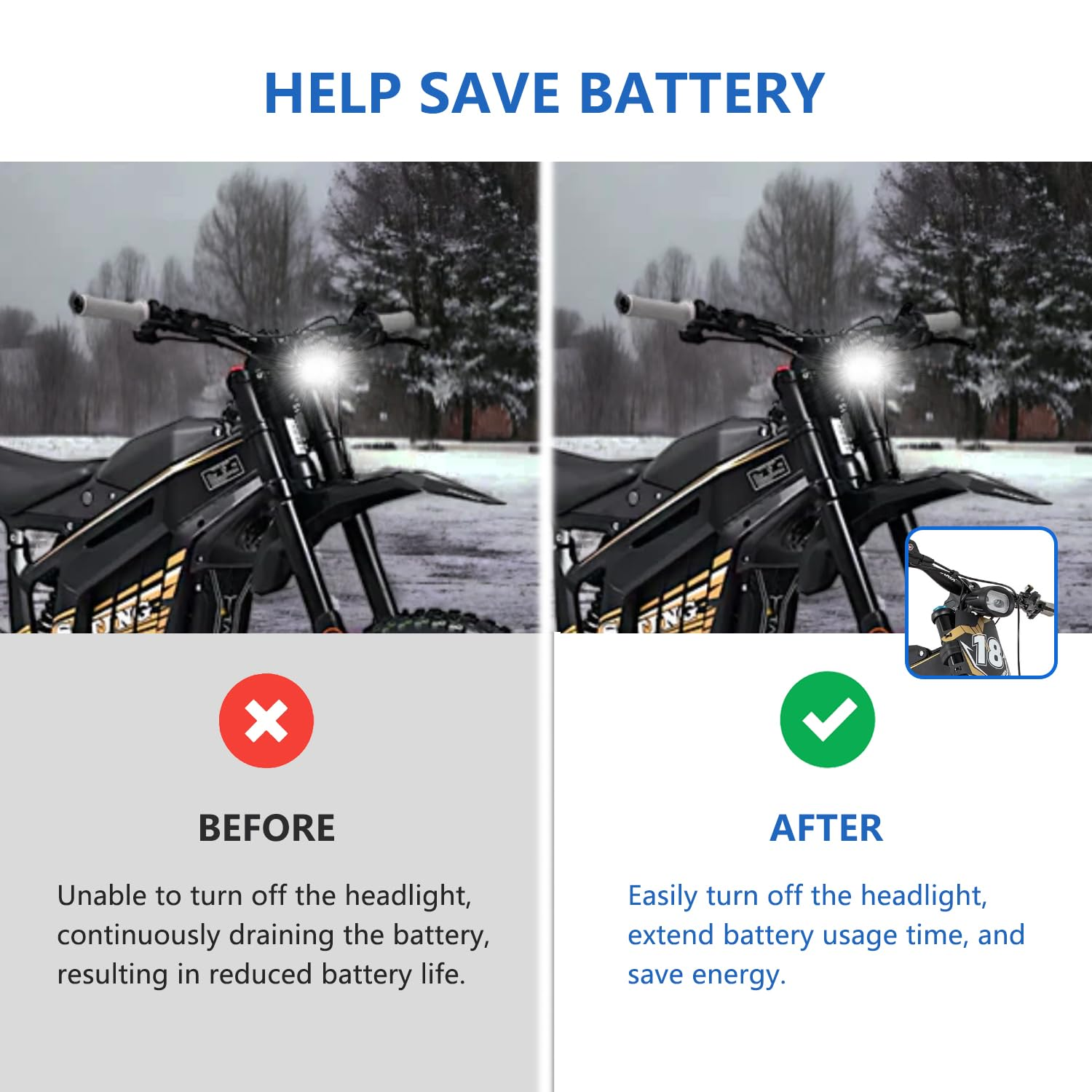 Aluminum Blue LED Headlight Kill Switch Compatible with Sur Ron Light Bee X Segway X260 X160 Talaria Sting MX3 image number 5