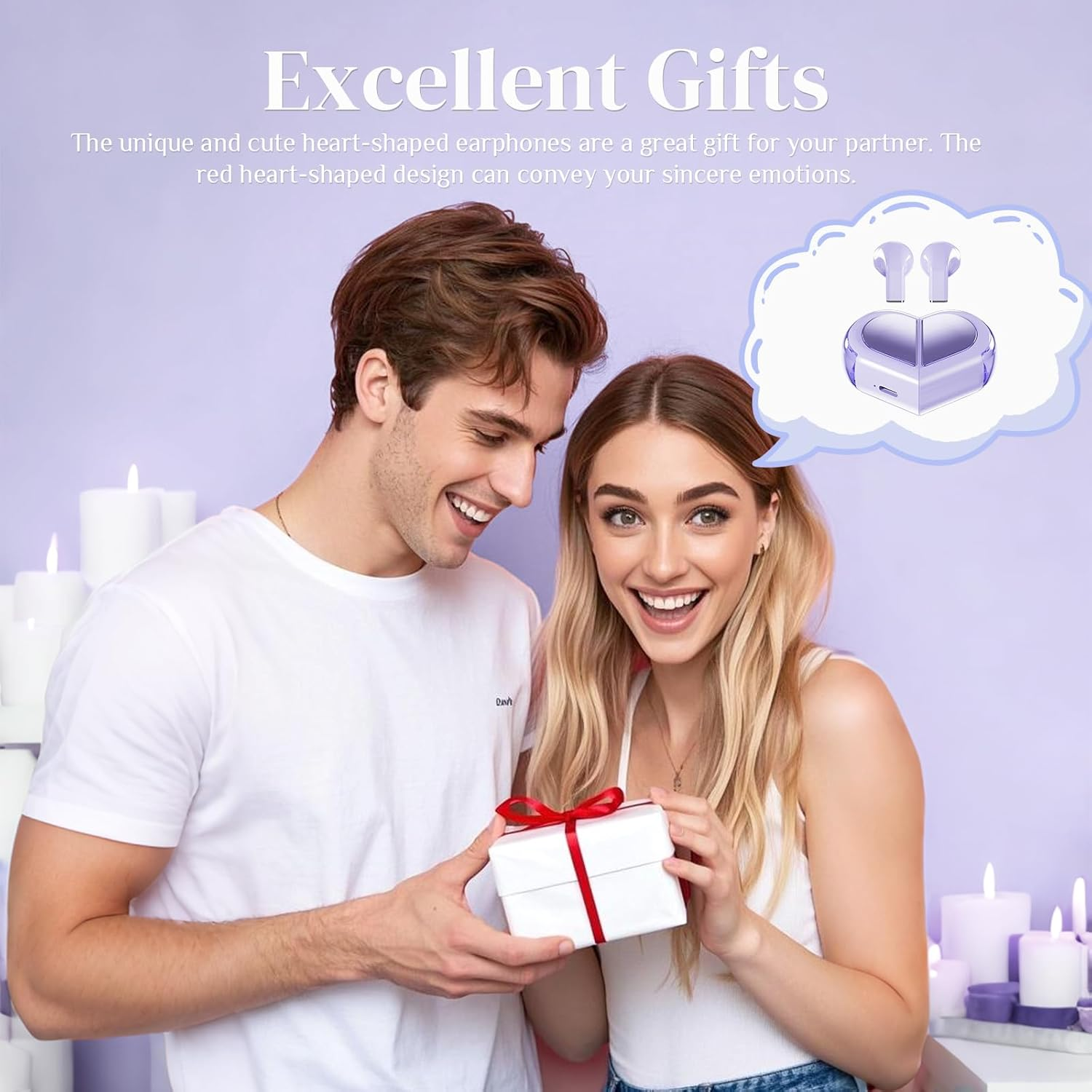 Ttbesmi Purple Heart Wireless Earbuds for Girls Kids, Cute Mini Tiny Small Invisible Earbuds Wireless Bluetooth for Small Ears Canals Women Rose Gold Kawai Blue Tooth Ear Buds for Iphone Android - Purple image number 5