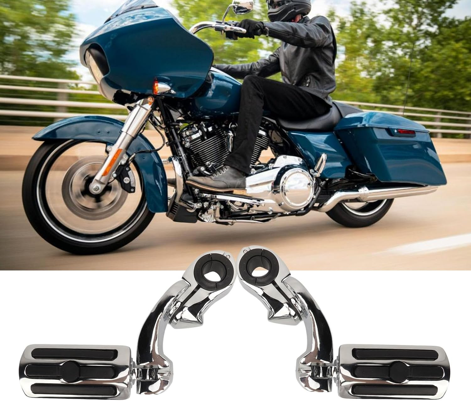 Universal Mount Foot Pegs Motorcycle Highway Foot Pegs 360-Degree Adjustable for Comfortable Riding Relieve Leg Stress on Long Rides Easy Installation with 1.25In Crash Bar for (Short) image number 2