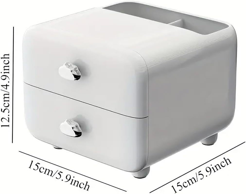 AIMALL Multifunctional Cream Colour Desk Organiser, Drawer Storage Box for Office and Children, Space-Saving Desktop Design in Beige, Green, and White, Dimensions 5.9" X 6.1" X 5" image number 1