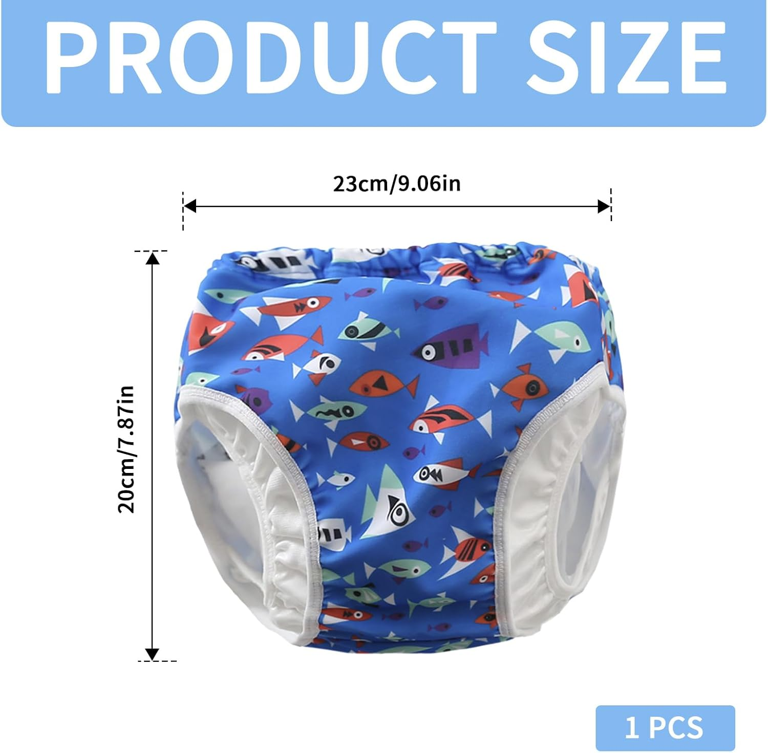 Baby Swimming Diapers,Reusable Swim Nappy, Blue Fish without Lace Newborn Nappies,Breathable and Comfortable, Washable Training Pants with Elastic Waist, Suitable for Swimming Activities(Xl) image number 1