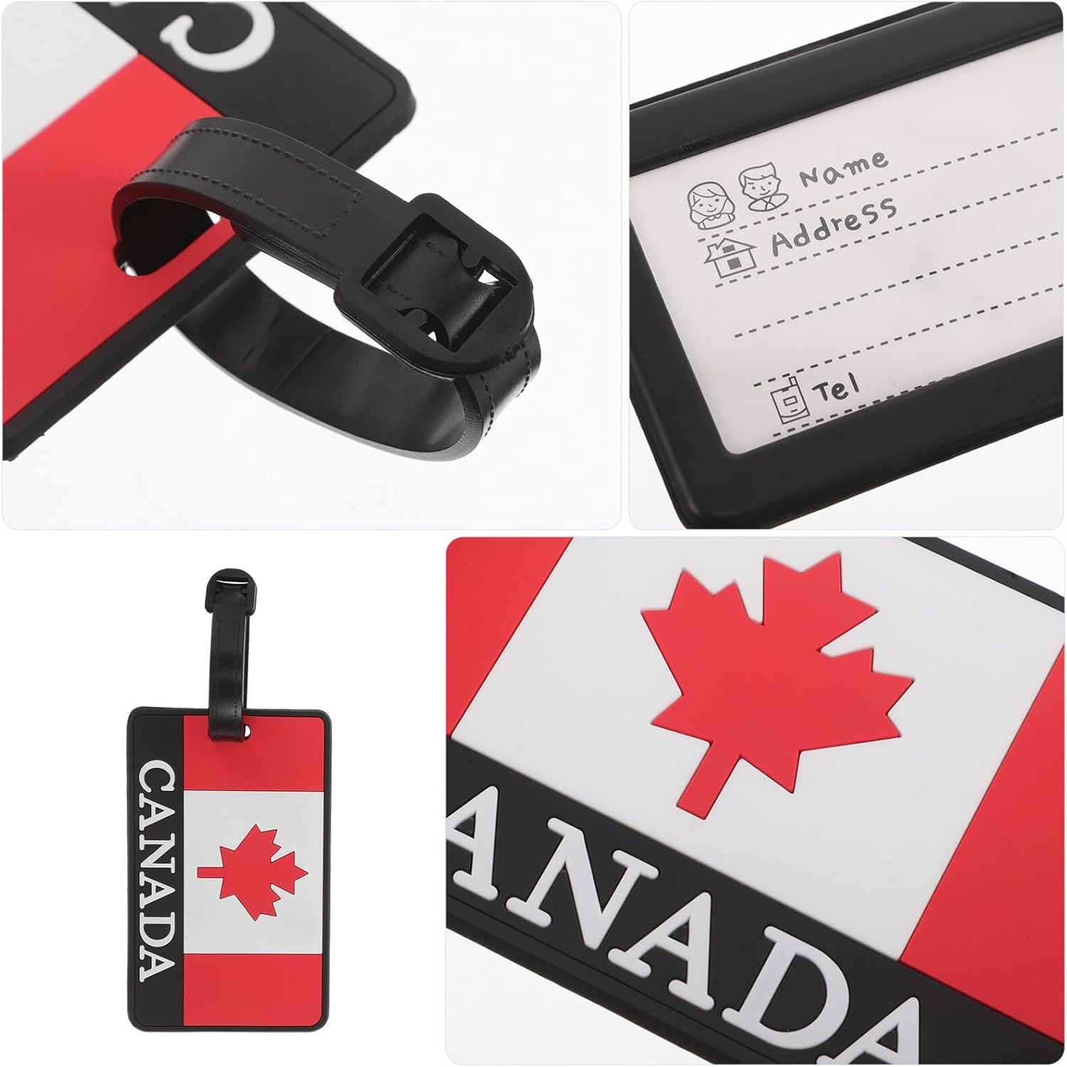 TEHAUX 2Pcs Canada Flag PVC Luggage Tags Attached Strap for Airplane Travel Essentials, Privacy Protection Bag Identification Tags for Suitcase and Backpack image number 1