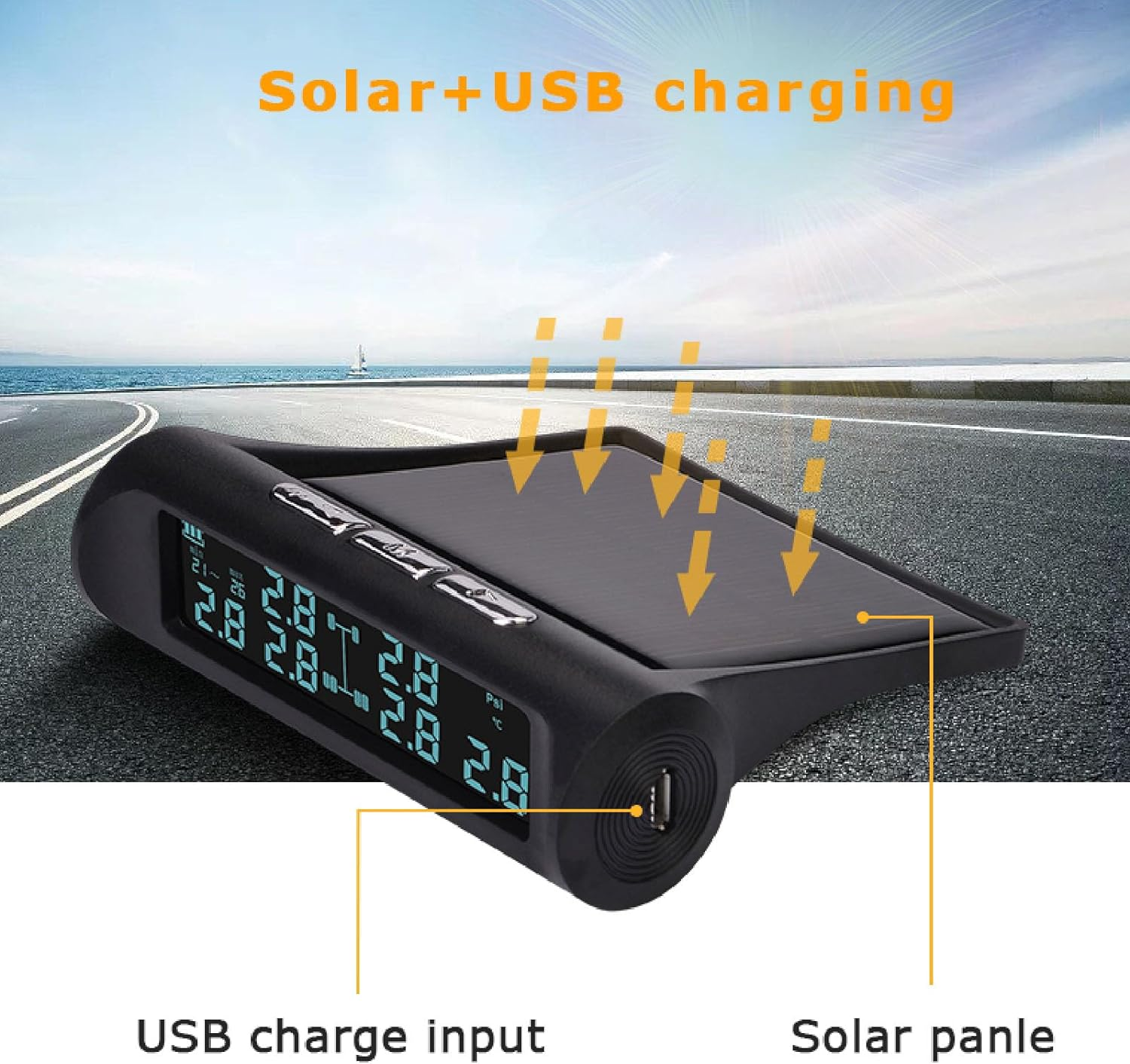Wireless Solar TPMS Tire Pressure Monitoring System with LCD Display, 4 Sensors for RV, Trailer, SUV, Secure Fixation and Wide Applicability image number 6