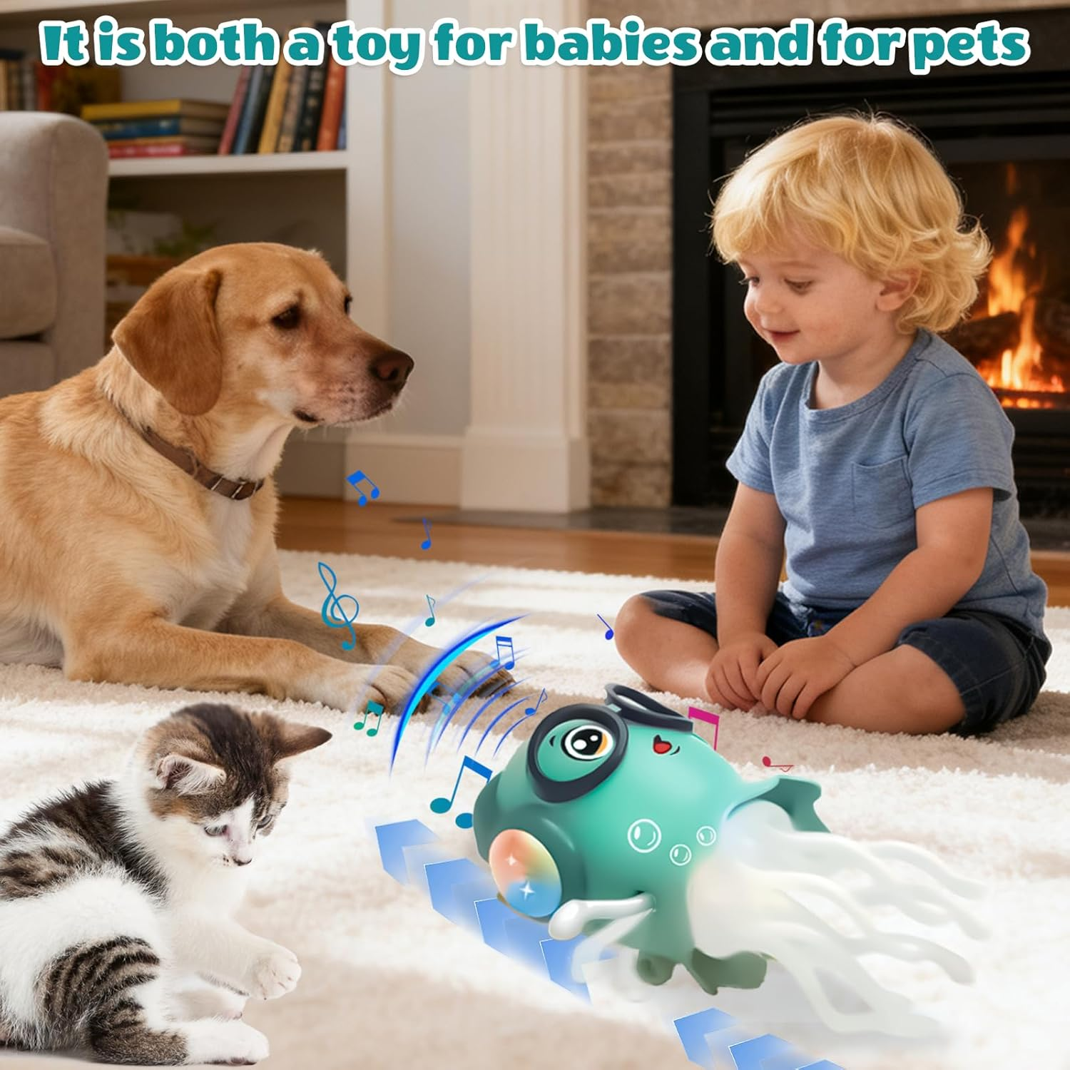 Dancing Octopus Toy, Electric Dancing Squid Toy with Lights and Music, Baby Toy with Automatic Obstacle Avoidance (Green) - Green + Pink image number 2