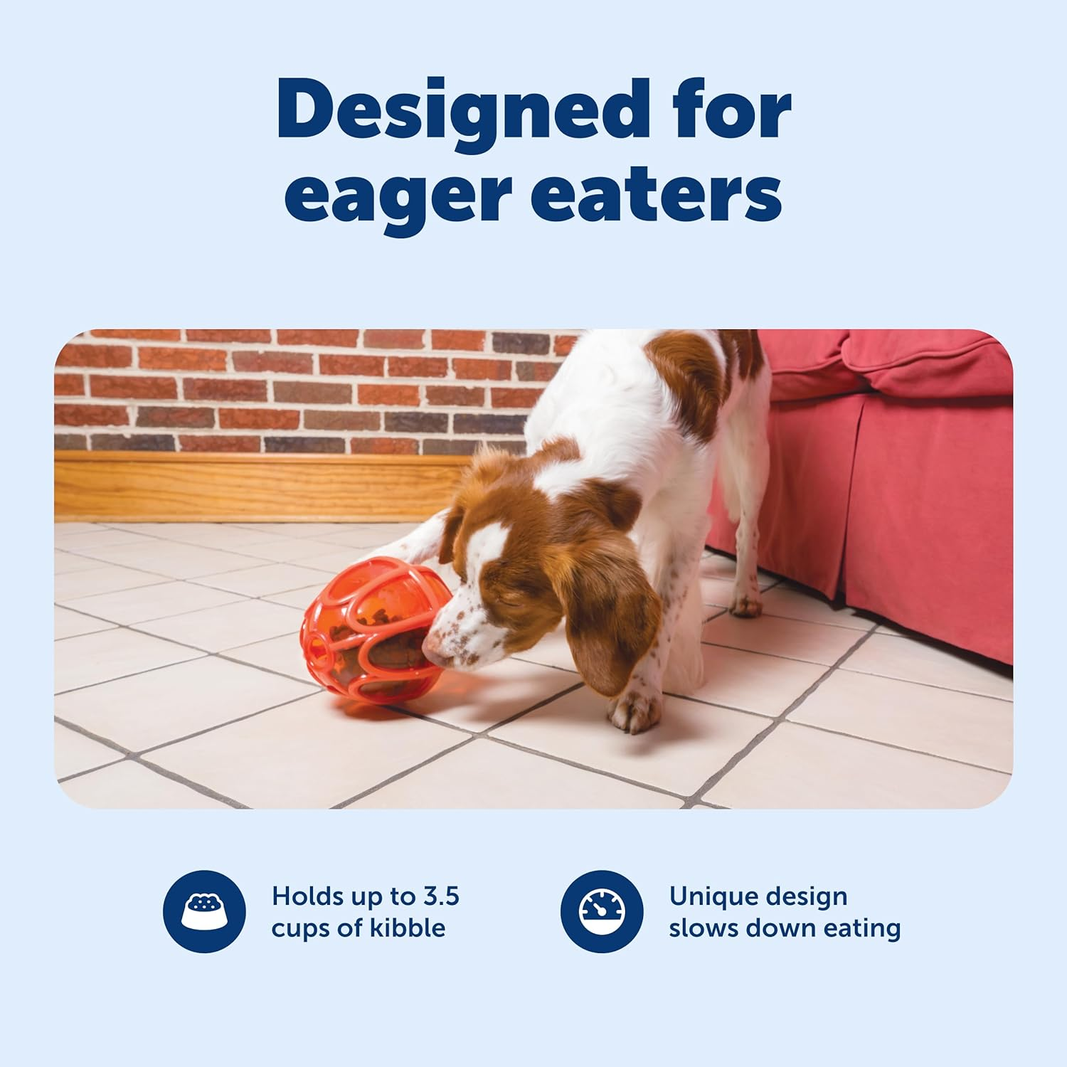 Petsafe Busy Buddy Kibble Nibble Dog Toy - Encourages Natural Instinct Feeding - Patented Treat Meter Design - Rubber Bumpers - Interactive Slow Feeder Ball - Orange - Medium/Large image number 4