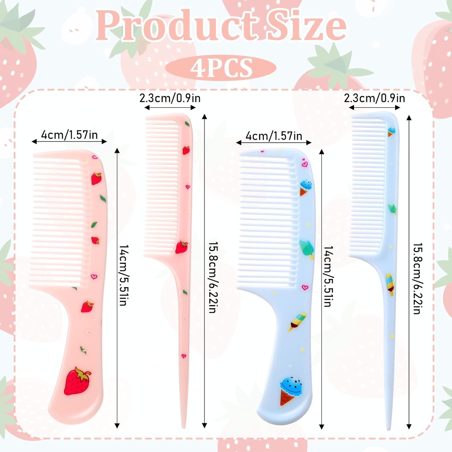 4 Pcs Girls Boys Hair Brush Kids Hairs Brushes Set Fashion Kids Hair Brushes Plastic Fine Tooth Rat Tail Combs for Girls Curly Straight Long Hairs, Blue + Pink image number 6