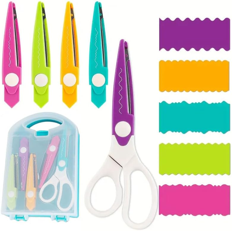 AIMALL Kids' Creative Scissors Set with 5 Decorative Blades, 6.93 Inch DIY Craft Scissors for Fun Arts & Crafts, Includes Carry Case image number 1