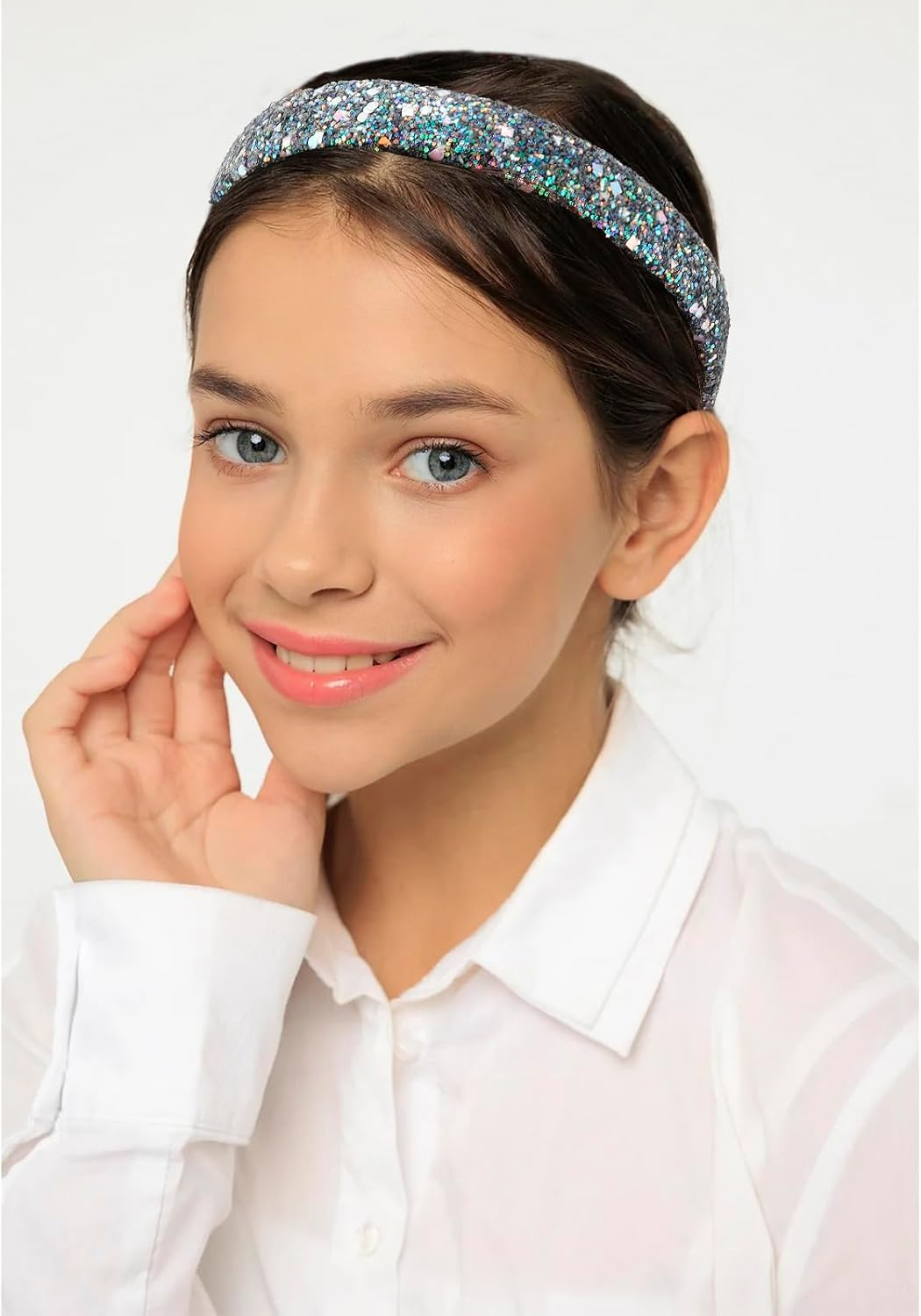 3 Pcs Glitter Sequins Girls Headbands: Sparkly Hard Headbands for Girls & Women, Non-Slip, Bling, Cute Hair Accessories