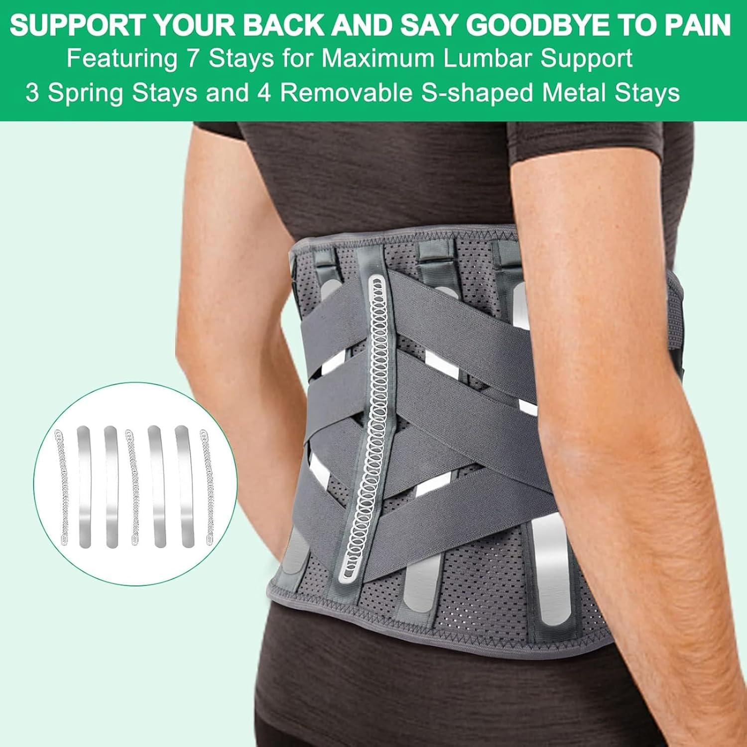 HONGJING Back Brace for Lower Back Pain Relief with 7 Stays, Lumbar Support Belt with Breathable Mesh for Heavy Lifting and Sciatica Pain Relief (M) image number 3