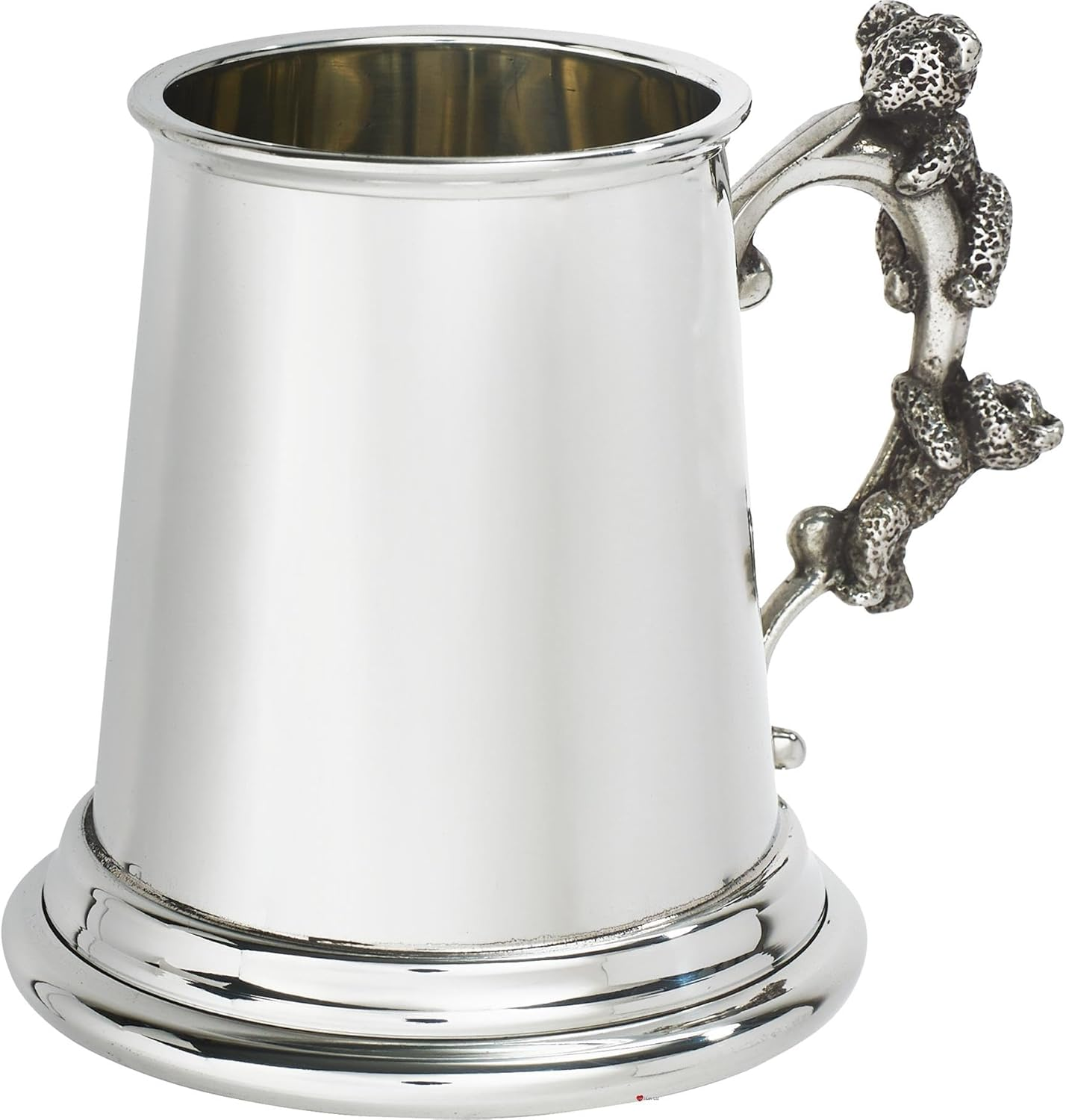 Teddy Bear Handle Quarter Pint Baby Christening Mug Tankard Pewter Plain Body Cute Teddys Climbing up Handle Perfect for Engraved Supplied in Satin Presentation Box image number 2