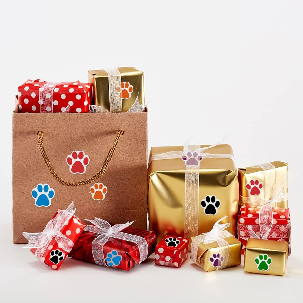 2 Rolls 1000 Pieces Paw Prints Stickers, Sourceton 1 Inch and 1.5 Inch Colorful Dog Paw Self-Adhesive Labels Stickers for Arts Craft, Scrapbook, Wall Decal, Party Favor Supplies