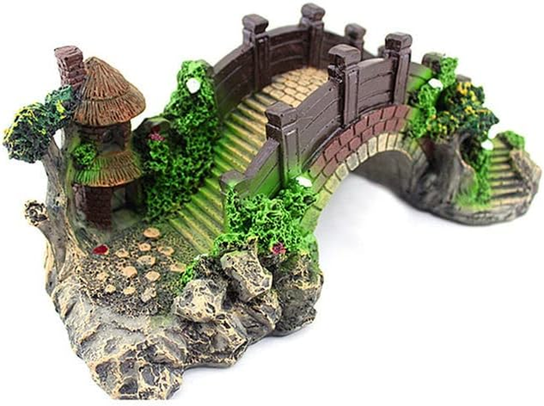 AIMALL Aquarium Fish Tank Ornament Resin Bridge Rock Pavilion Tree Landscape Decoration for Fish Tanks and Aquariums, 14.5X5.5X6Cm, 19X7X8.5Cm image number 1