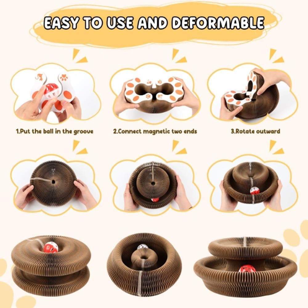 Kitty Kurlz,Cat Toy, Accordion Cat Scratcher, Cardboard Accordion Cat Toy, Foldable Cat Accordion Toy, Magic Organ Cat Scratching Board, Interactive Scratch Pad with a Ball, image number 6