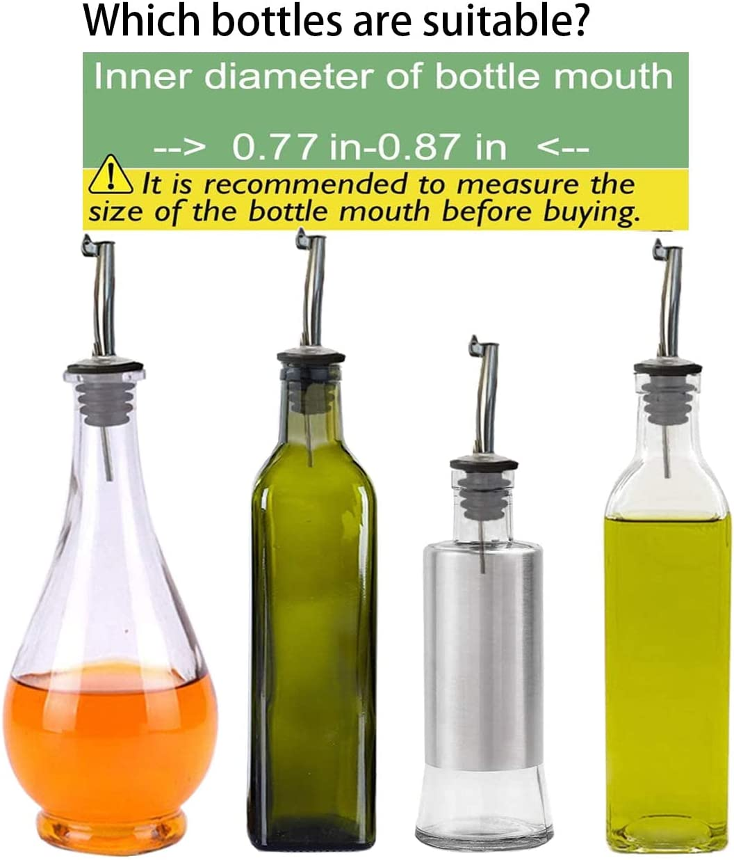 Wine Bottle Pourer 6 Pieces Stainless Steel Wine Pouring Spout Automatic Flip Top Wine Bottle Stopper Quick Pourer Olive Oil Bottle Conical Spout Pourer (With Cleaning Brush and Folding Funnel) image number 3