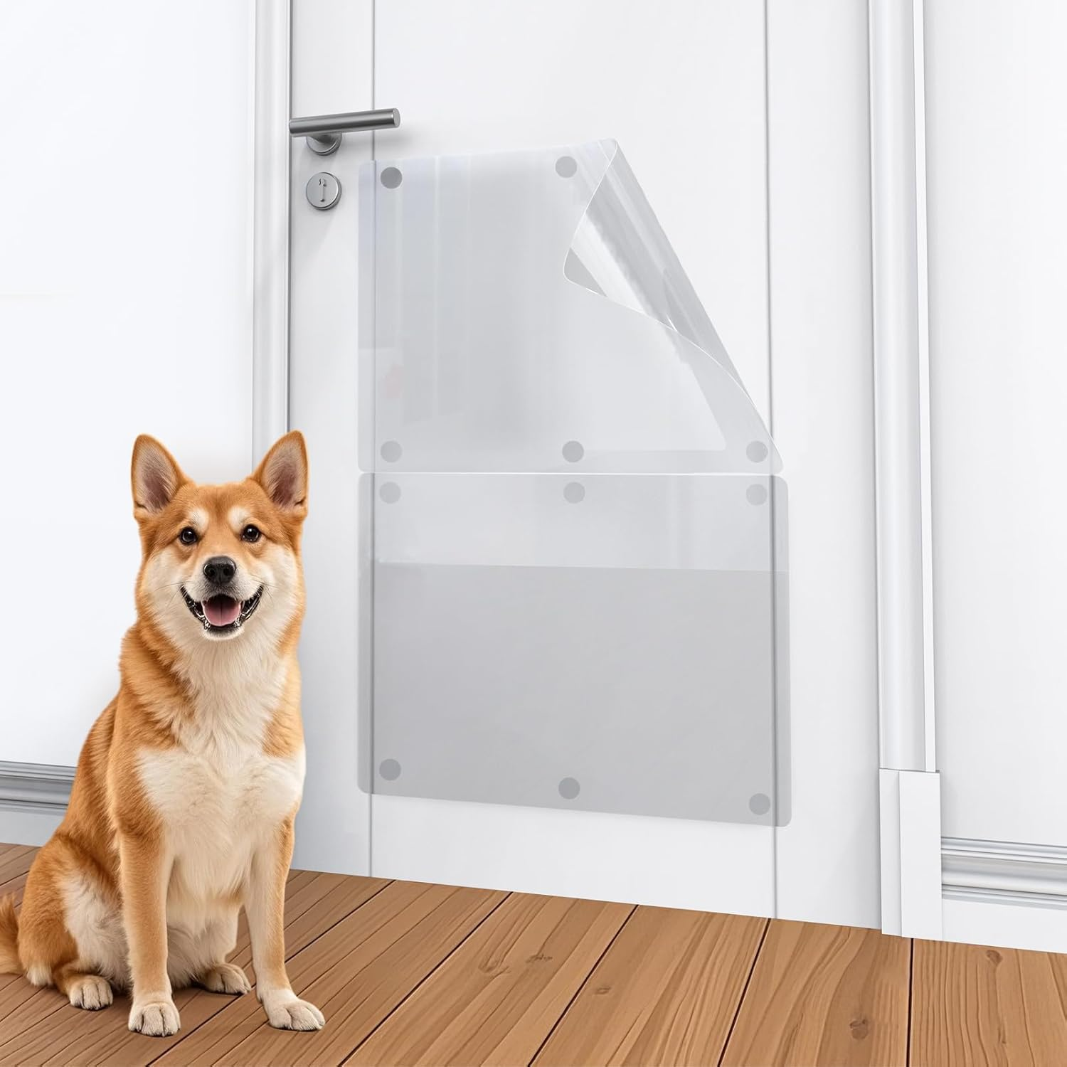 Door Protector for Dogs and Cat, Flexible Door Guard Cover, Self-Adhesive, Custom-Cut Door Shield for Pets to Protect Your Door & Wall Size 43'' X 16''