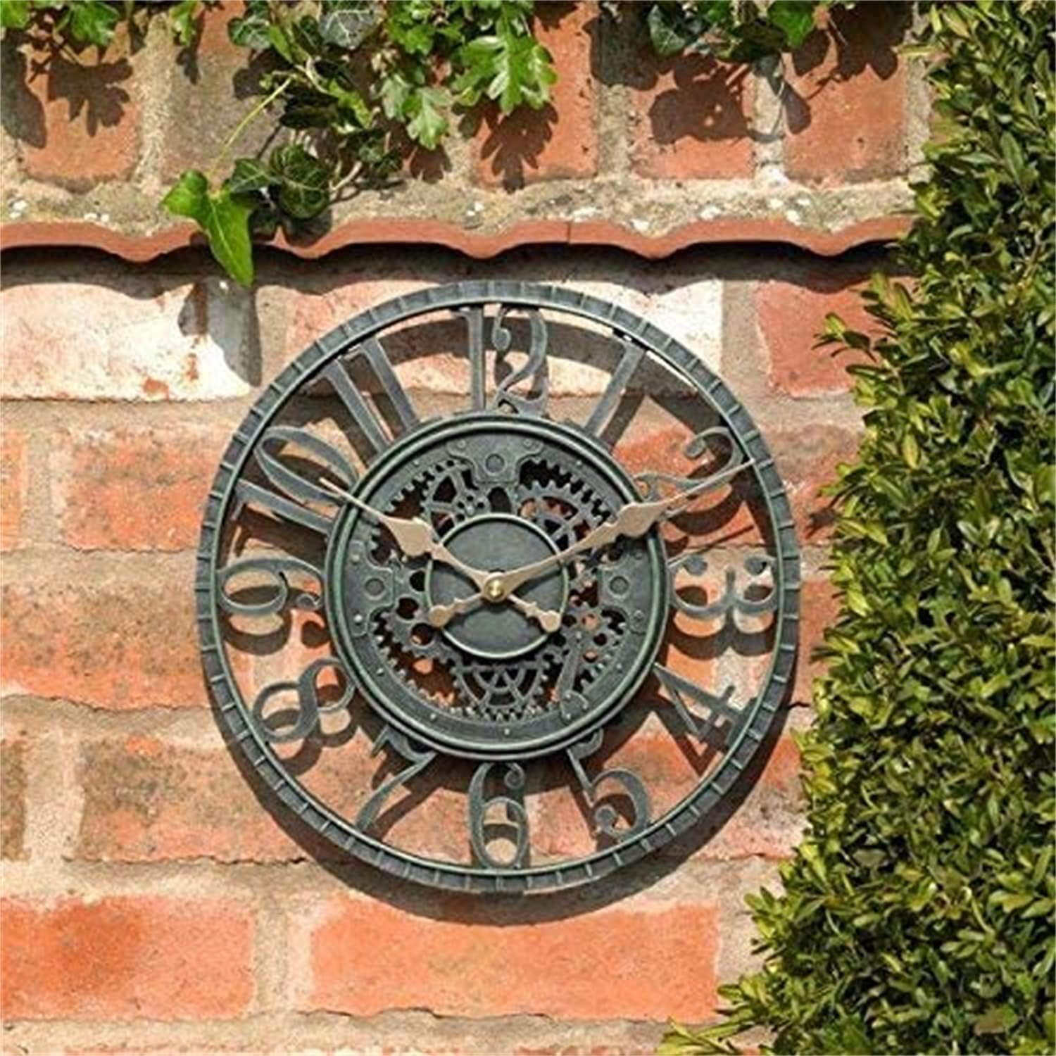 Outdoor Garden Wall Clock Large 30Cm Hollow Gear Vintage Slate Effect Waterproof Outdoor Indoor Garden Decorative Wall Clock Fence Garden Ornament image number 2