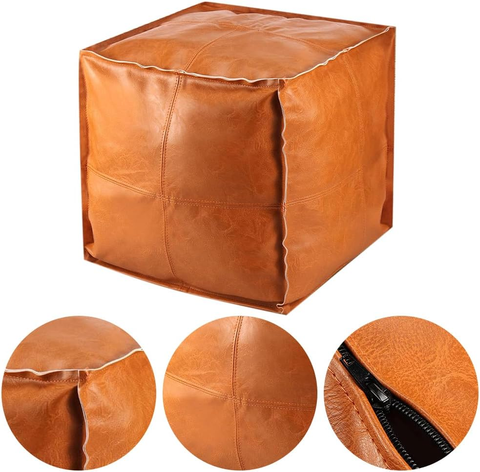 PU Cube Pouf Ottoman Cover with Zipper, Waterproof Pouf Footrest Cover, Mutifunction Storage Box, Clothing Storage Leather Pile Cover, Suitable for Living Room Home Storage Decor image number 6