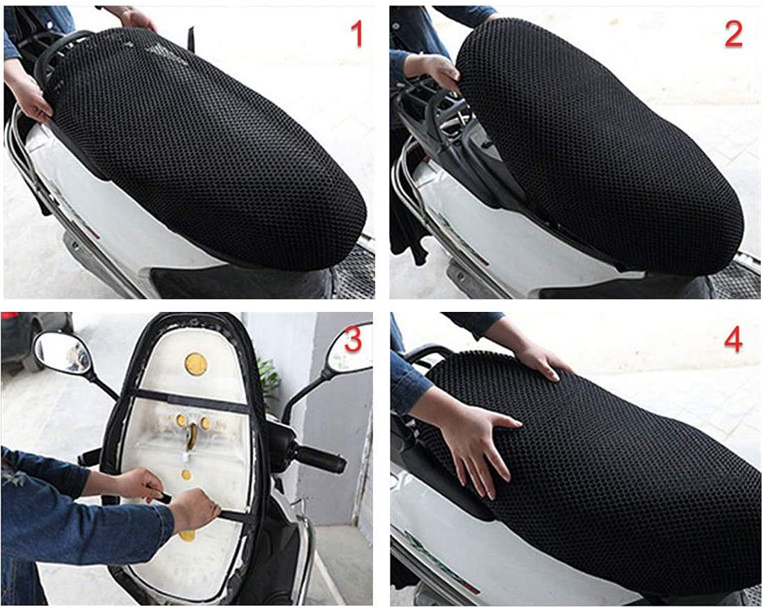 Black Motorcycle Scooter Moped Seat Cover Seat Anti-Slip Cushion 3D Spacer Mesh Fabric, Xx-Large image number 5