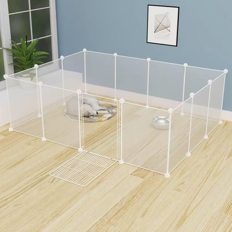 Transparent Clear Pet Dog Playpen, Guinea Pig Cages, Puppy Dog Playpen, Pet Playpen, Rabbit Bunny Indoor Fence Pen Enclosure, White Clear Plastic Playpen (Transparent -12 Panels(Contain 1 Door))