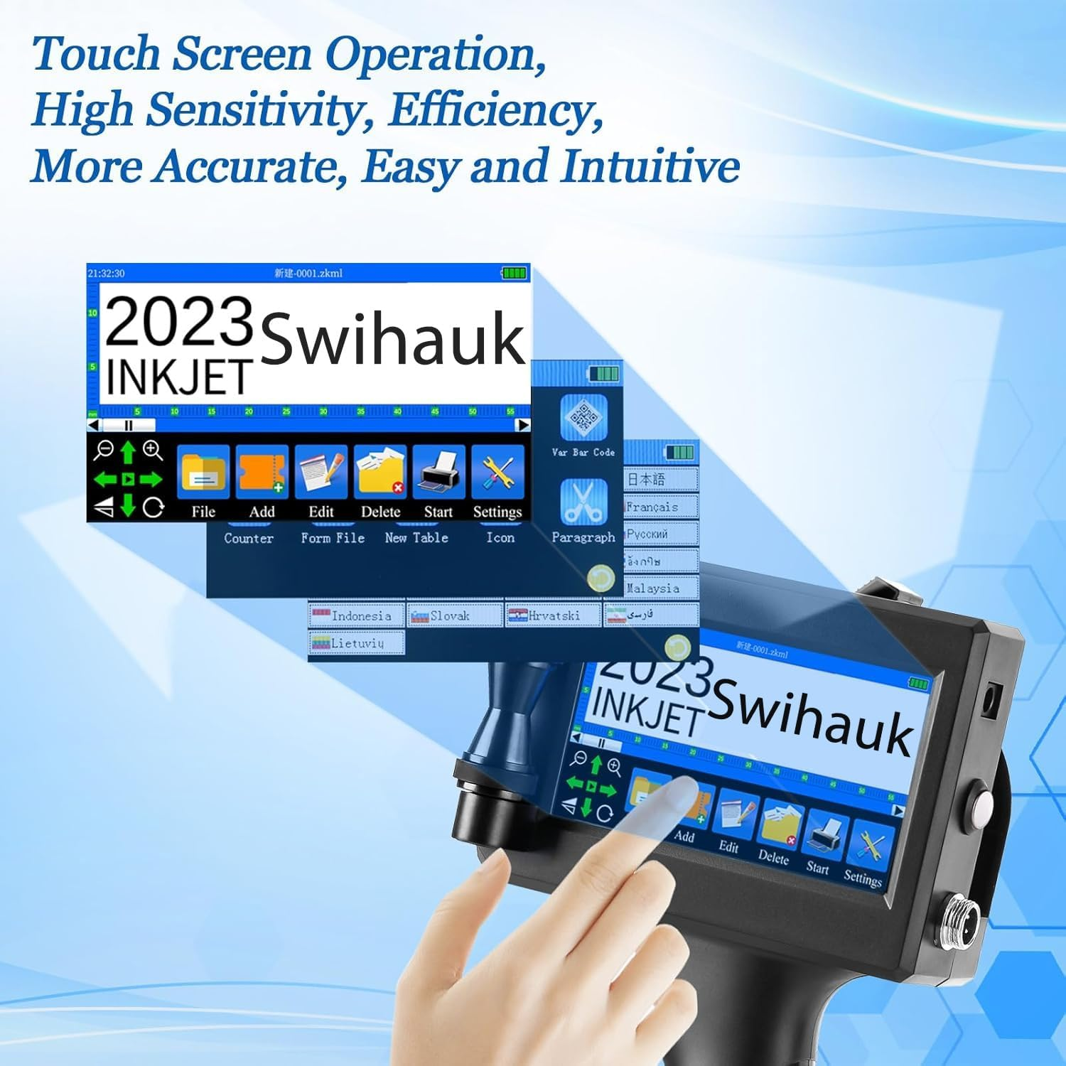 Handheld Inkjet Printer - 4.3" Touch Screen & Drying Ink Cartridge, Supports 28 Languages & QR Code Barcode - Ideal for Printing Production Dates, Times, Logos & Batches image number 1