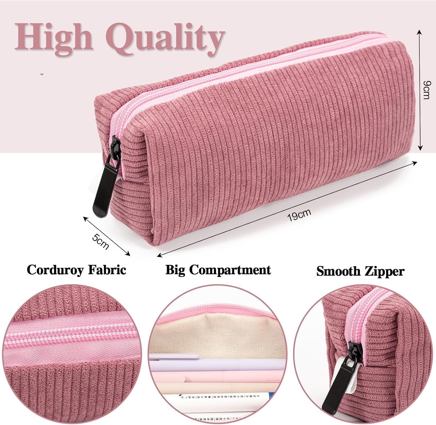Pencil Case,Small Portable Corduroyfabric Pen Holder Storage Bag for Home School Office,Makeup Pouch Cosmetic Bag Office Stationery Organizer for Girls Boys Kids Adult (Pink) image number 3