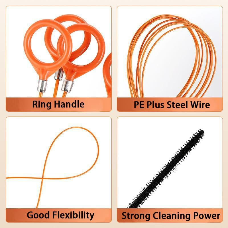 130 CM Sink Snake Hair Drain Clog Remover, Anti-Break Steel with Nylon Coating Flexible Shower Drain Cleaning Tool Plumbing Snake for Shower Drain, Kitchen Bathtub, Bathroom Sink Cleaning (3 Pack image number 4